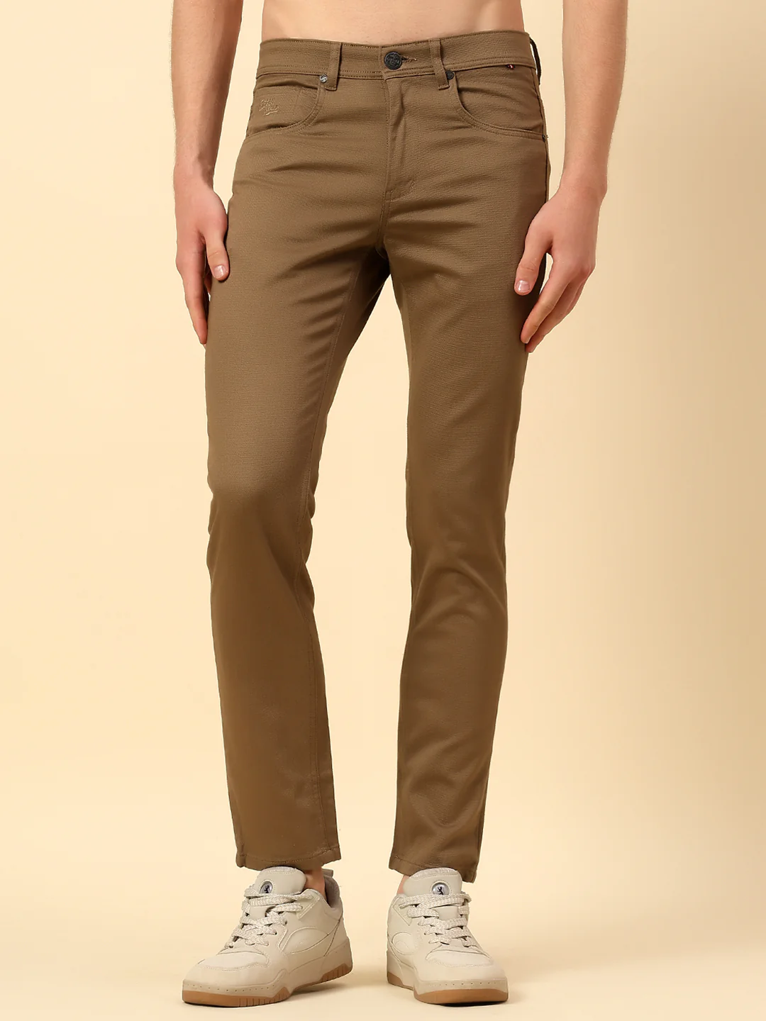 Casual Trouser for Men | Breathable & Soft with Color Fastness Regular Fit Cotton Stretch Fabric Self Design Pattern Button Closure - Image 2