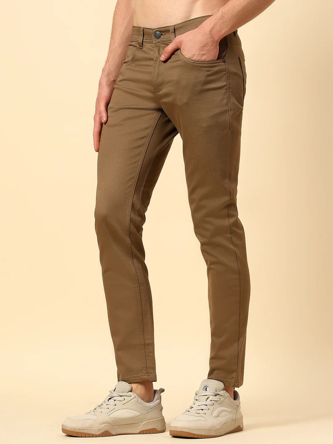 Casual Trouser for Men | Breathable & Soft with Color Fastness Regular Fit Cotton Stretch Fabric Self Design Pattern Button Closure - Image 3