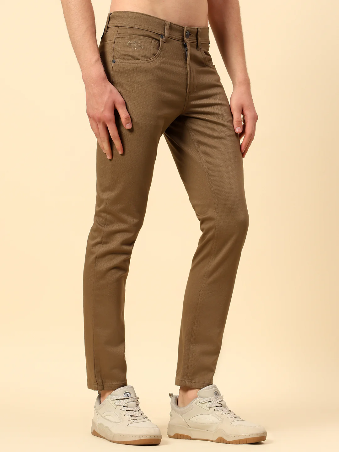 Casual Trouser for Men | Breathable & Soft with Color Fastness Regular Fit Cotton Stretch Fabric Self Design Pattern Button Closure - Image 4