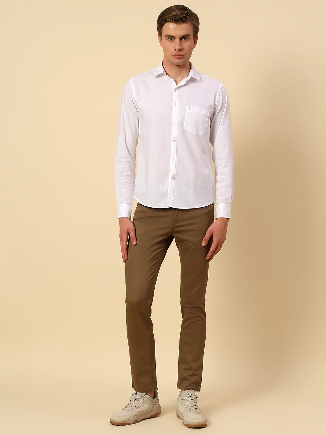 Casual Trouser for Men | Breathable & Soft with Color Fastness Regular Fit Cotton Stretch Fabric Self Design Pattern Button Closure - Image 7