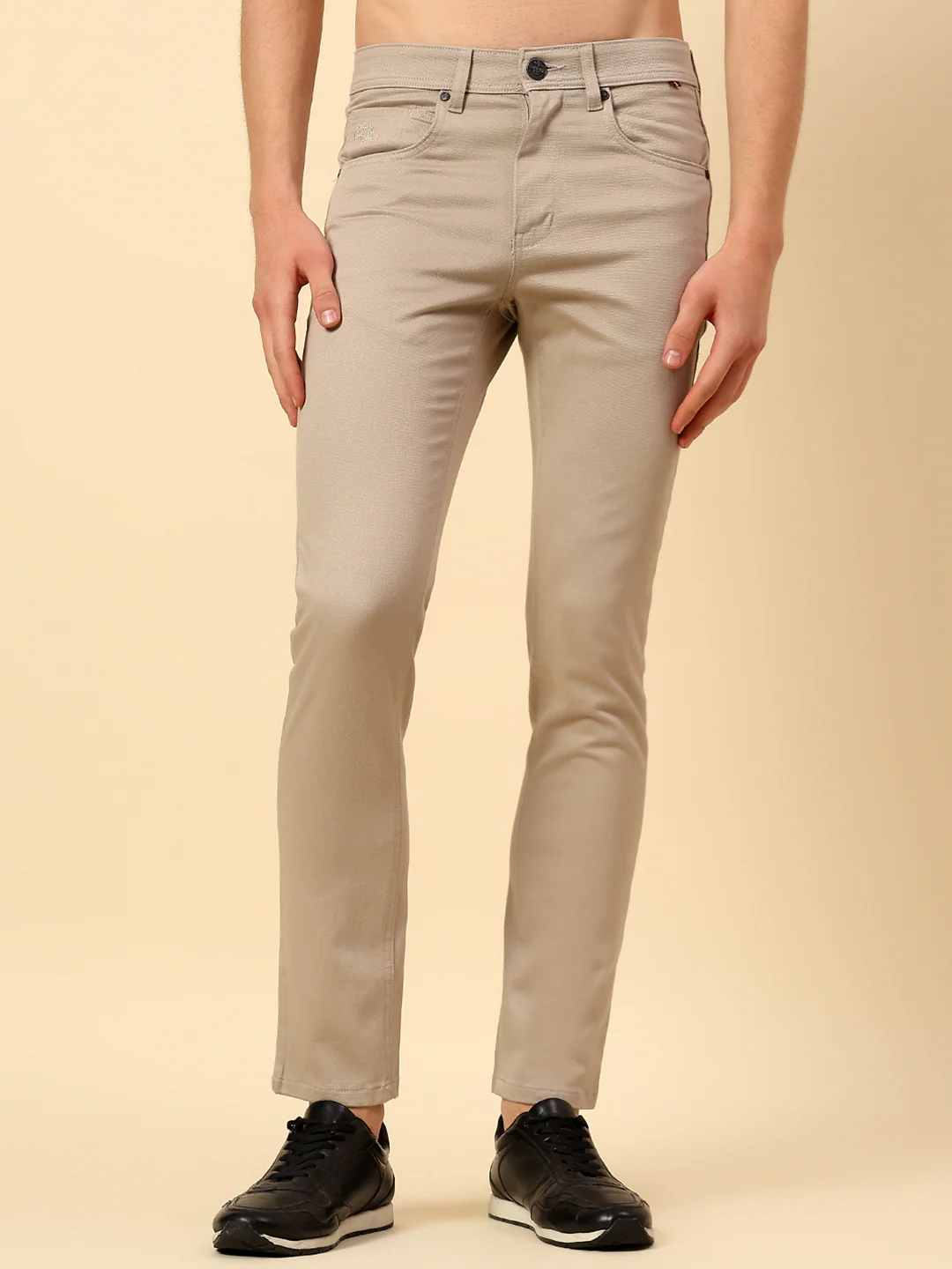 Casual Trouser for Men | Breathable & Soft with Color Fastness Regular Fit Cotton Stretch Fabric Self Design Pattern Button Closure - Image 2