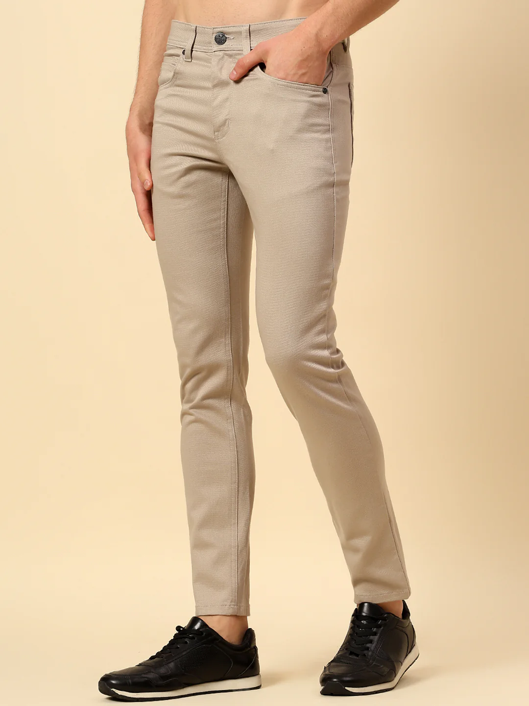 Casual Trouser for Men | Breathable & Soft with Color Fastness Regular Fit Cotton Stretch Fabric Self Design Pattern Button Closure - Image 3