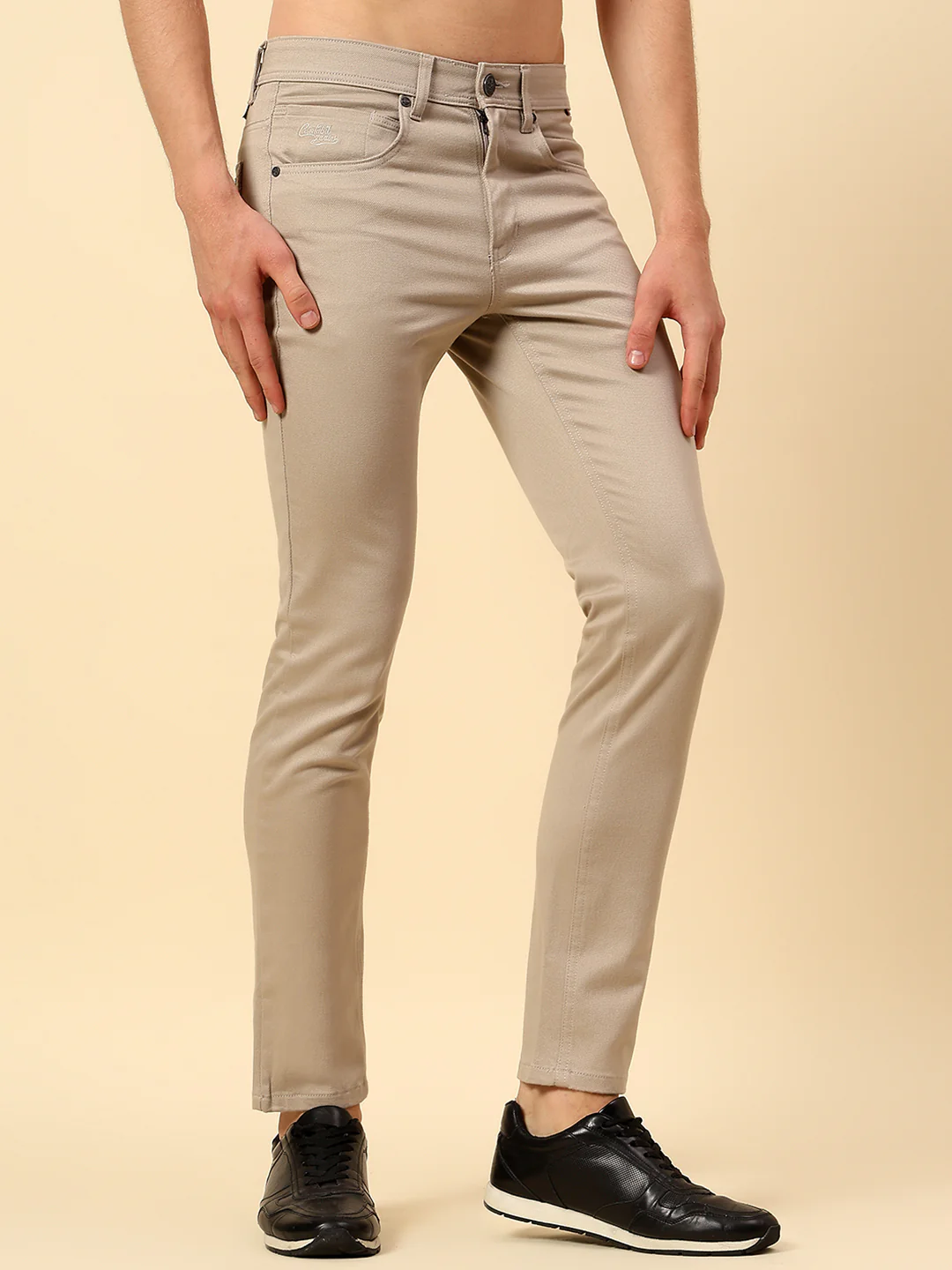 Casual Trouser for Men | Breathable & Soft with Color Fastness Regular Fit Cotton Stretch Fabric Self Design Pattern Button Closure - Image 4