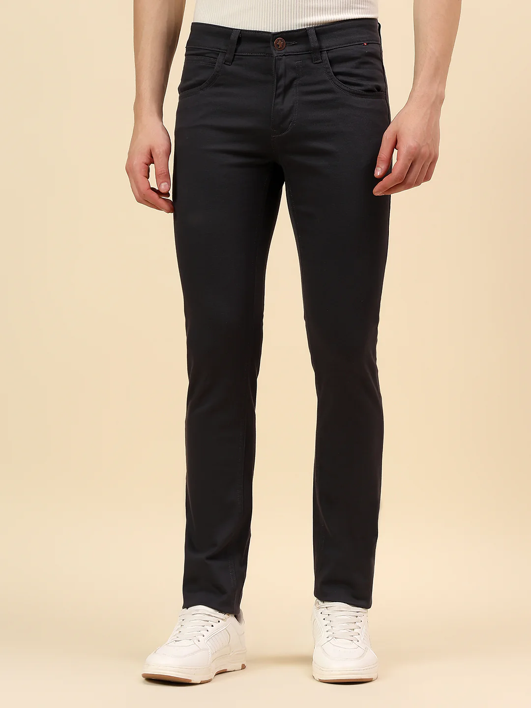 Casual Trouser for Men | Breathable & Soft with Color Fastness Regular Fit Cotton Stretch Fabric Self Design Pattern Button Closure - Image 2