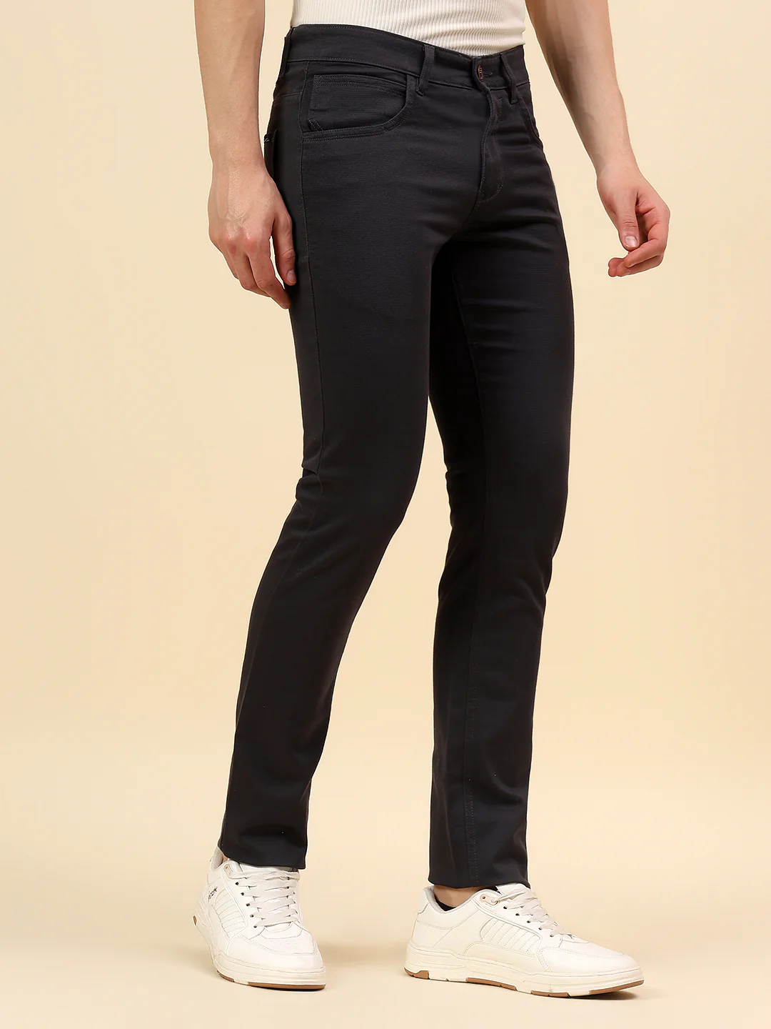 Casual Trouser for Men | Breathable & Soft with Color Fastness Regular Fit Cotton Stretch Fabric Self Design Pattern Button Closure - Image 4