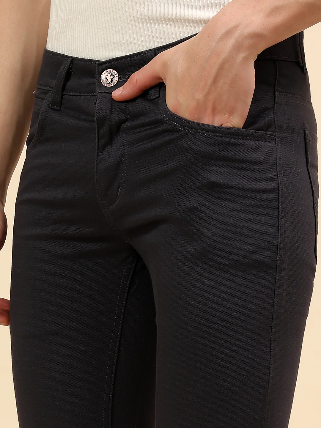 Casual Trouser for Men | Breathable & Soft with Color Fastness Regular Fit Cotton Stretch Fabric Self Design Pattern Button Closure - Image 6