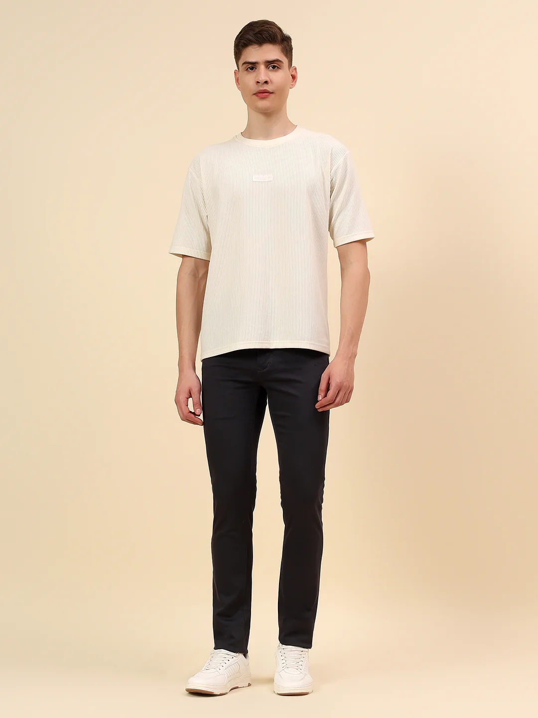 Casual Trouser for Men | Breathable & Soft with Color Fastness Regular Fit Cotton Stretch Fabric Self Design Pattern Button Closure - Image 7