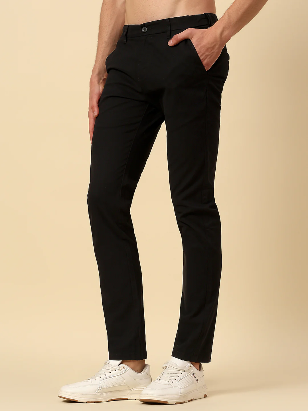 Casual Trouser for Men | Breathable & Soft with Color Fastness Regular Fit Cotton Stretch Fabric Solid Pattern Button Closure - Image 3