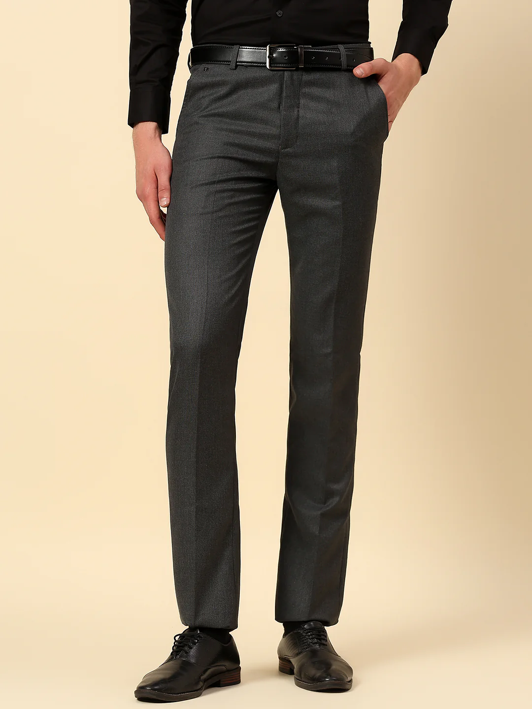 Casual Trouser for Men | Breathable & Soft with Color Fastness Regular Fit Poly Viscose Fabric Self Design Pattern Button Closure - Image 2
