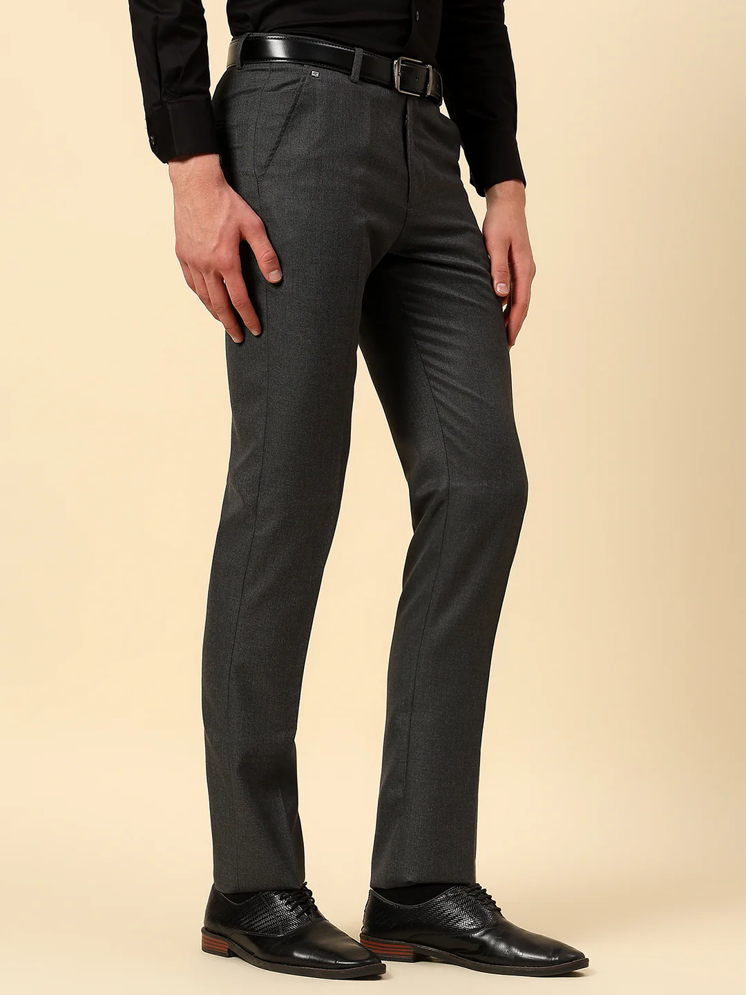 Casual Trouser for Men | Breathable & Soft with Color Fastness Regular Fit Poly Viscose Fabric Self Design Pattern Button Closure - Image 4