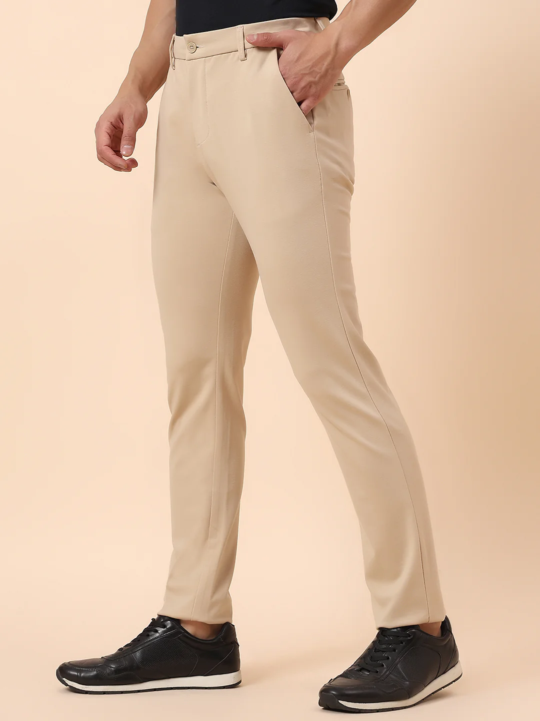 Casual Trouser for Men | Breathable & Soft with Color Fastness Regular Fit Polyester Fabric Solid Pattern Button Closure - Image 4