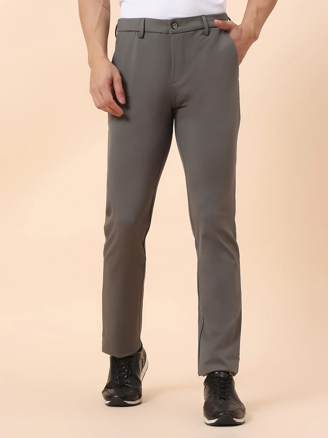 Casual Trouser for Men | Breathable & Soft with Color Fastness Regular Fit Polyester Fabric Solid Pattern Button Closure - Image 5