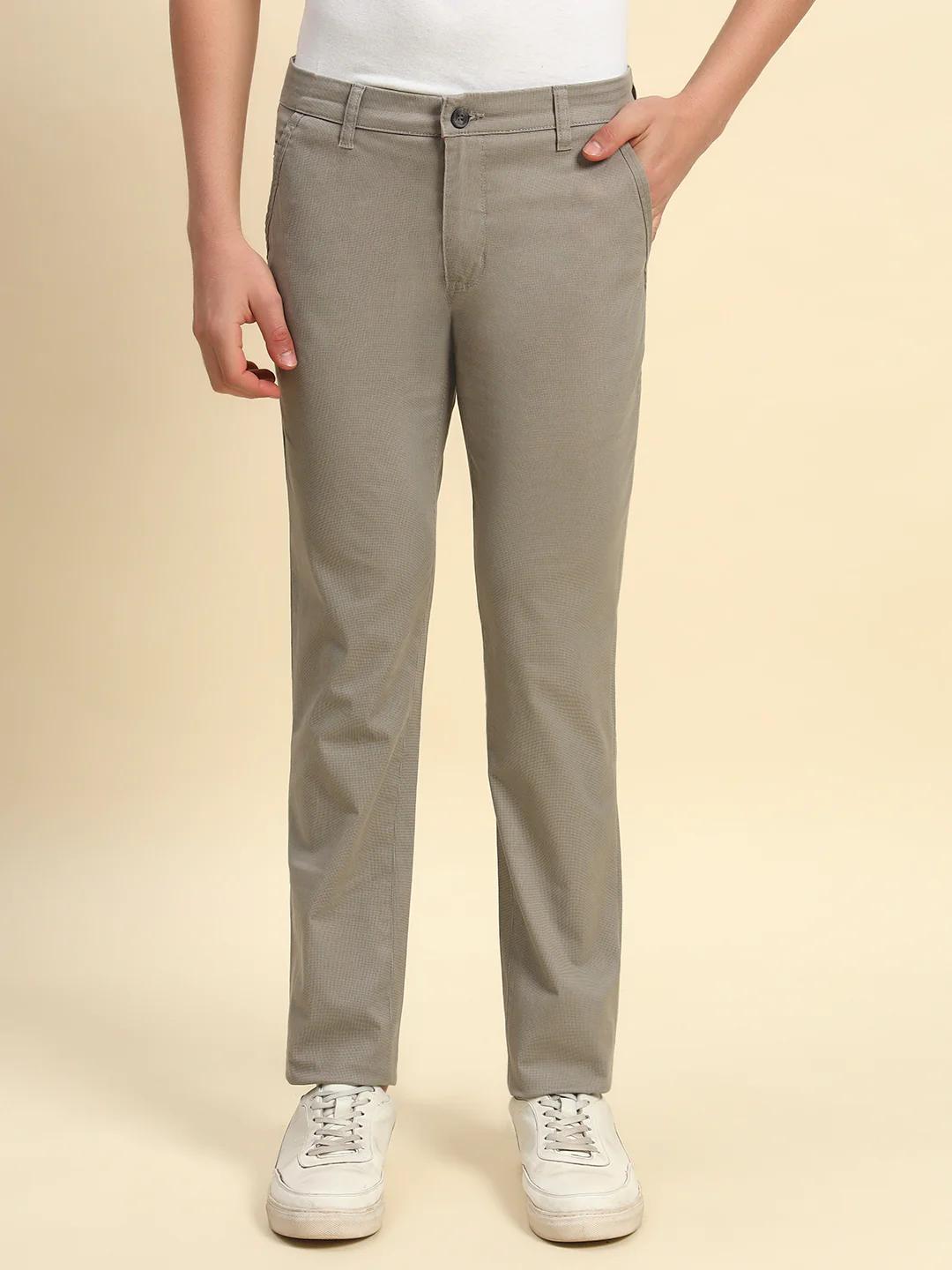 Casual Trouser for Men l Breathable & Soft with Color Fastness Regular Fit Cotton Blend Fabric Self Design Pattern Button Closure - Image 2