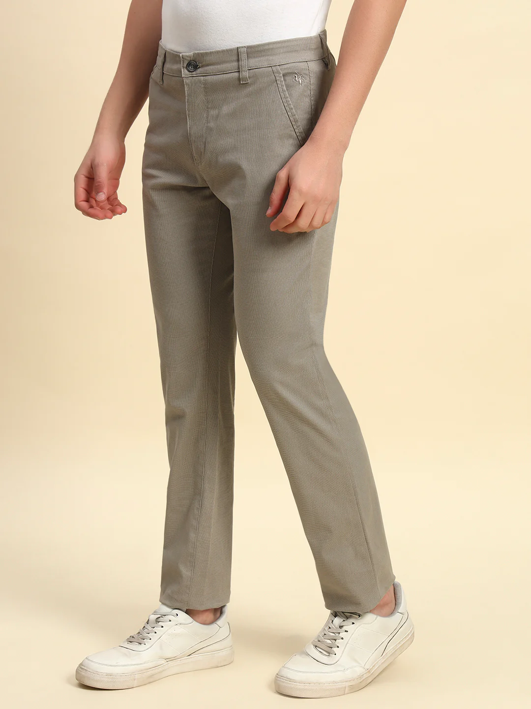 Casual Trouser for Men l Breathable & Soft with Color Fastness Regular Fit Cotton Blend Fabric Self Design Pattern Button Closure - Image 3