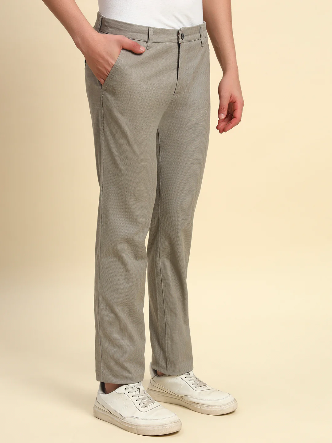 Casual Trouser for Men l Breathable & Soft with Color Fastness Regular Fit Cotton Blend Fabric Self Design Pattern Button Closure - Image 4