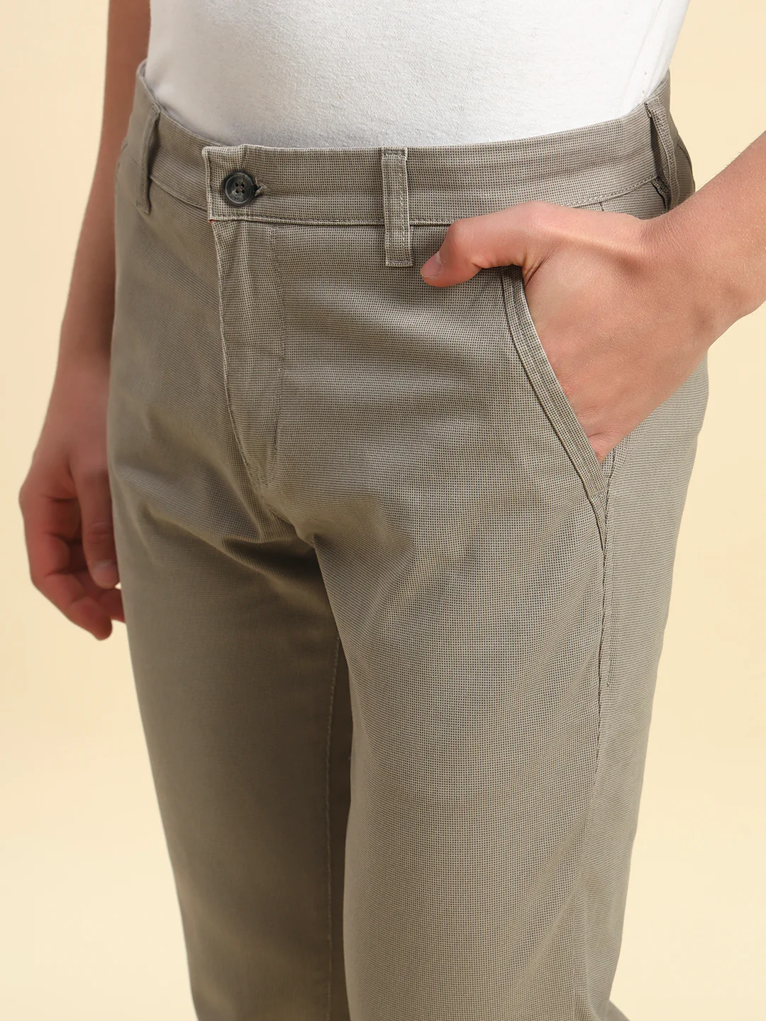 Casual Trouser for Men l Breathable & Soft with Color Fastness Regular Fit Cotton Blend Fabric Self Design Pattern Button Closure - Image 5