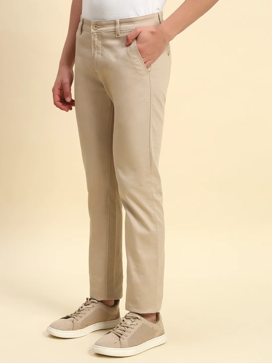 Casual Trouser for Men l Breathable & Soft with Color Fastness Regular Fit Cotton Blend Fabric Self Design Pattern Button Closure - Image 4