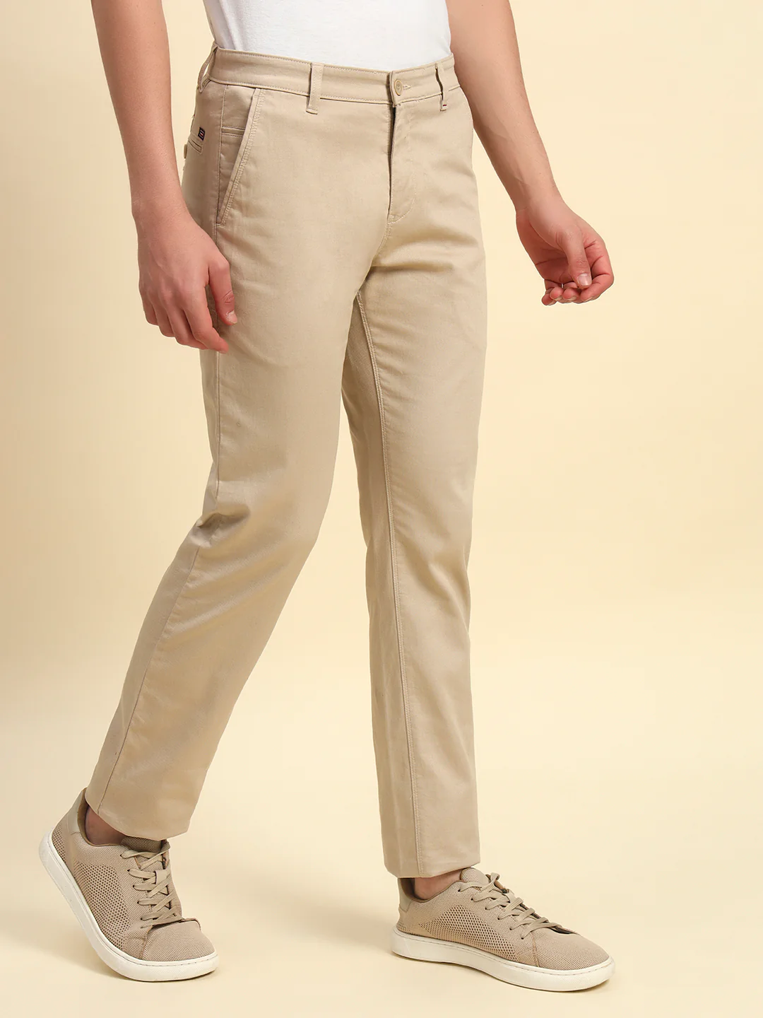 Casual Trouser for Men l Breathable & Soft with Color Fastness Regular Fit Cotton Blend Fabric Self Design Pattern Button Closure - Image 5