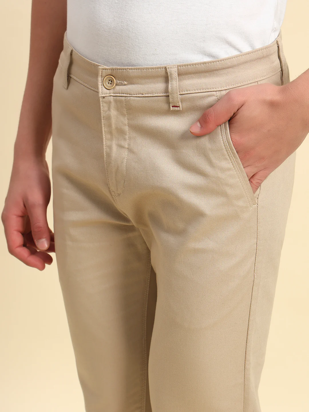 Casual Trouser for Men l Breathable & Soft with Color Fastness Regular Fit Cotton Blend Fabric Self Design Pattern Button Closure - Image 6