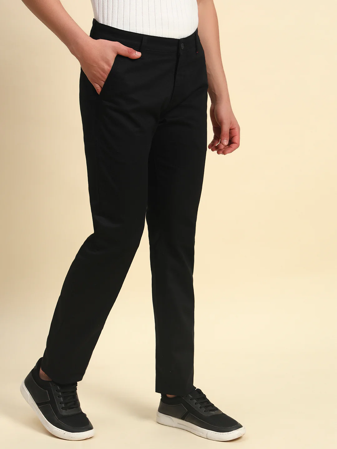 Casual Trouser for Men l Breathable & Soft with Color Fastness Regular Fit Cotton Blend Fabric Self Design Pattern Button Closure - Image 4