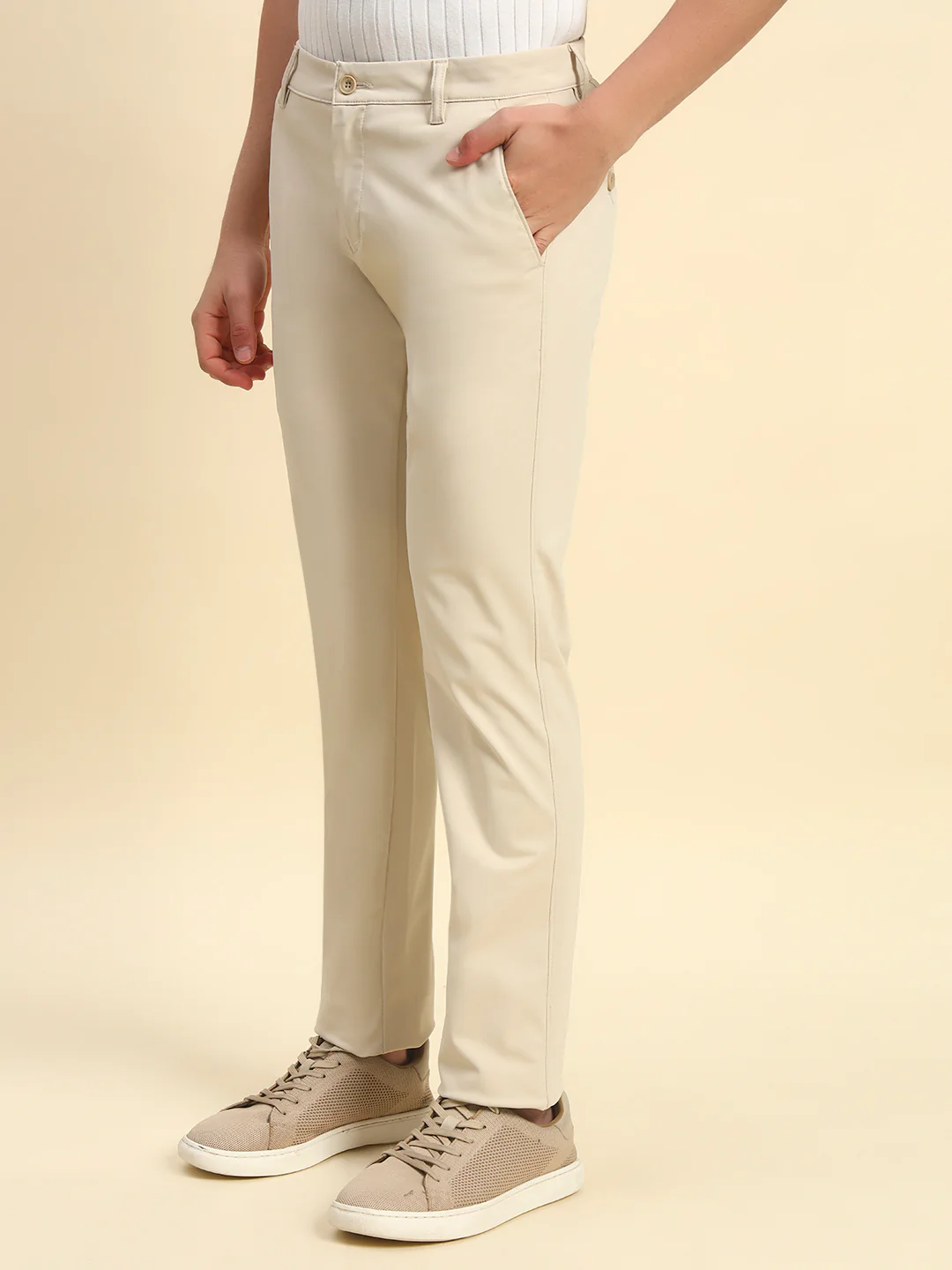 Casual Trouser for Men l Breathable & Soft with Color Fastness Regular Fit Poly Cotton Fabric Solid Pattern Button Closure - Image 3