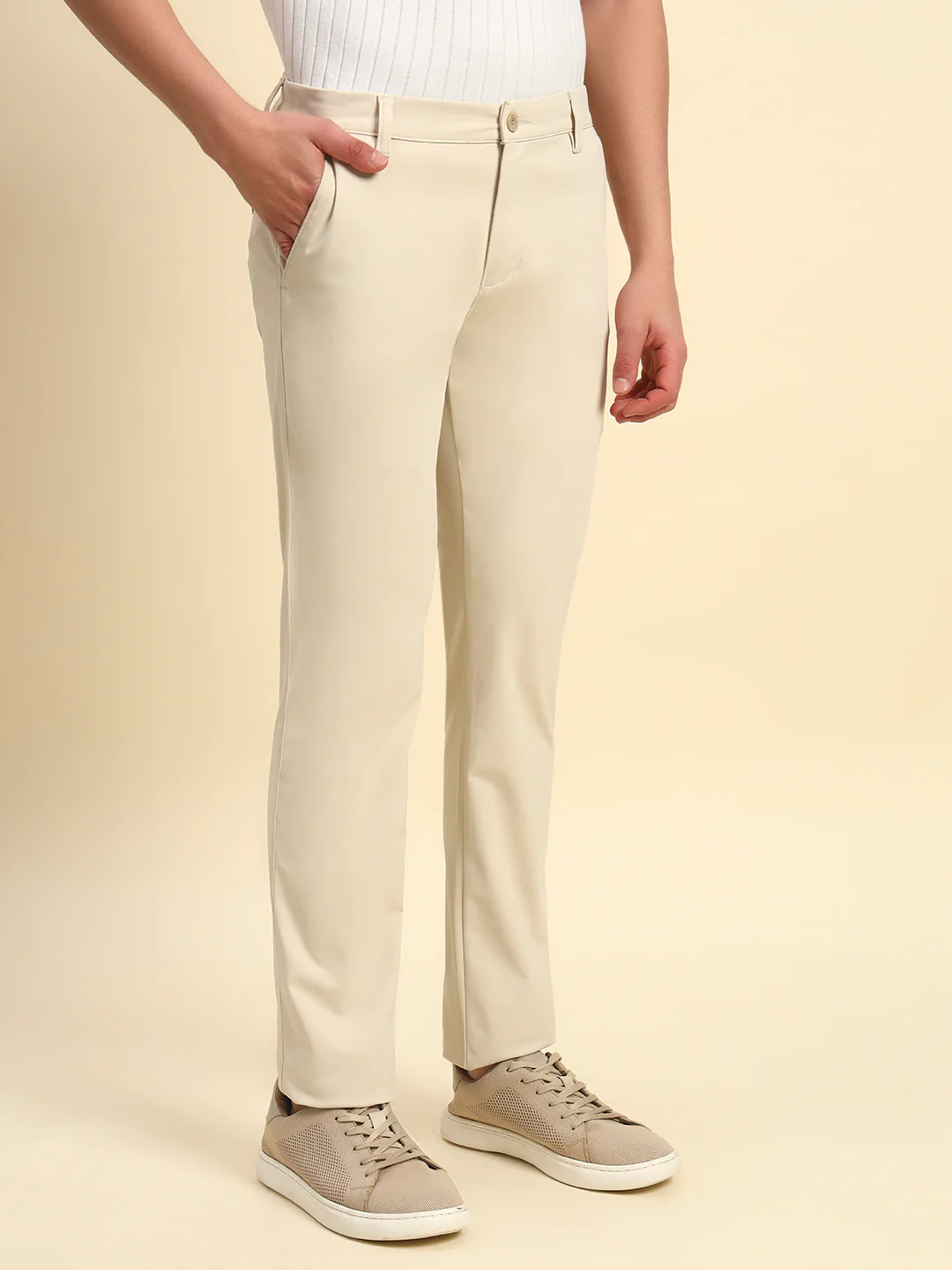 Casual Trouser for Men l Breathable & Soft with Color Fastness Regular Fit Poly Cotton Fabric Solid Pattern Button Closure - Image 4