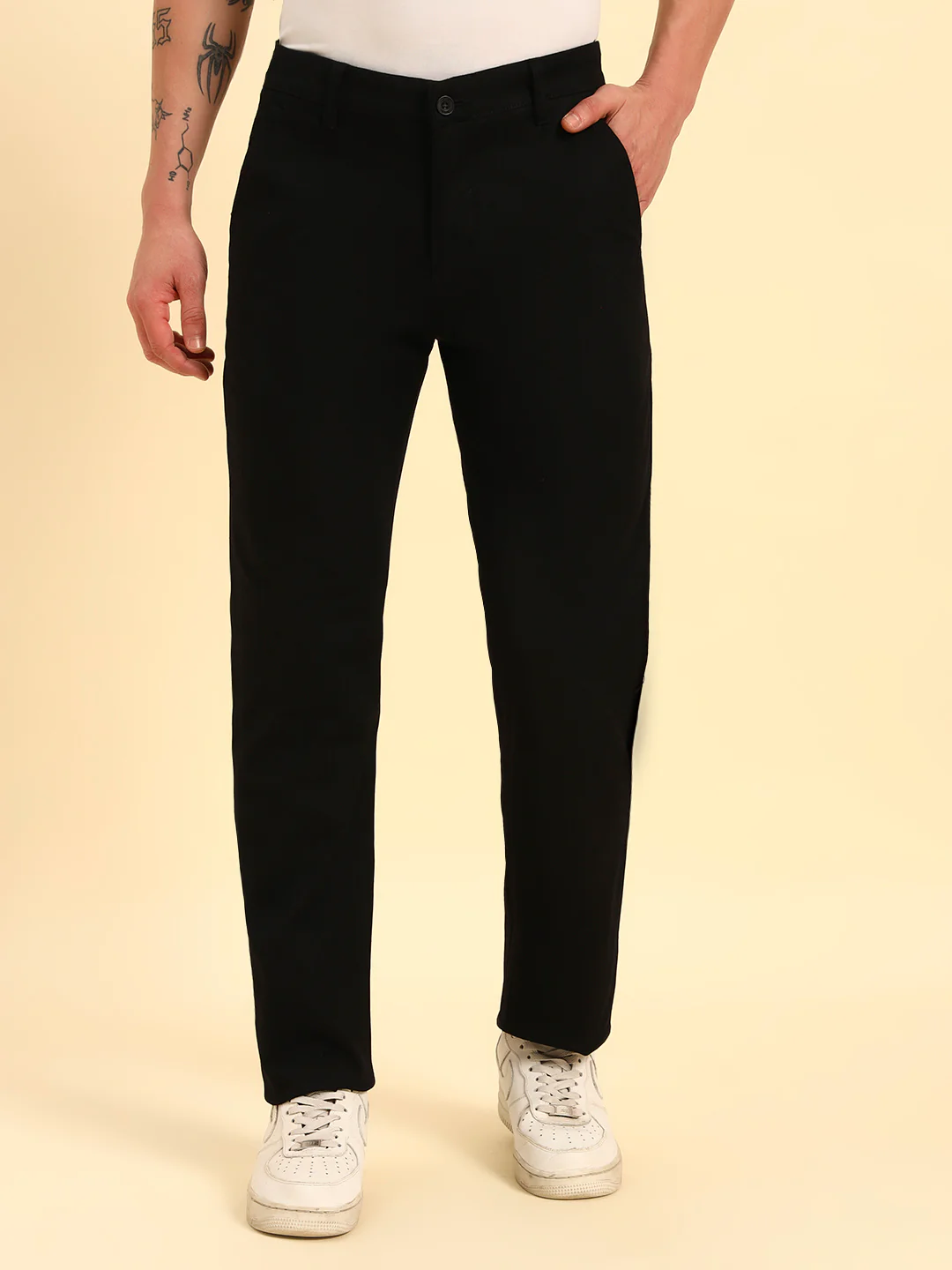 Casual Trouser for Men | Breathable & Soft with Color Fastness Regular Fit Cotton Blend Fabric Solid Pattern Button Closure - Image 3