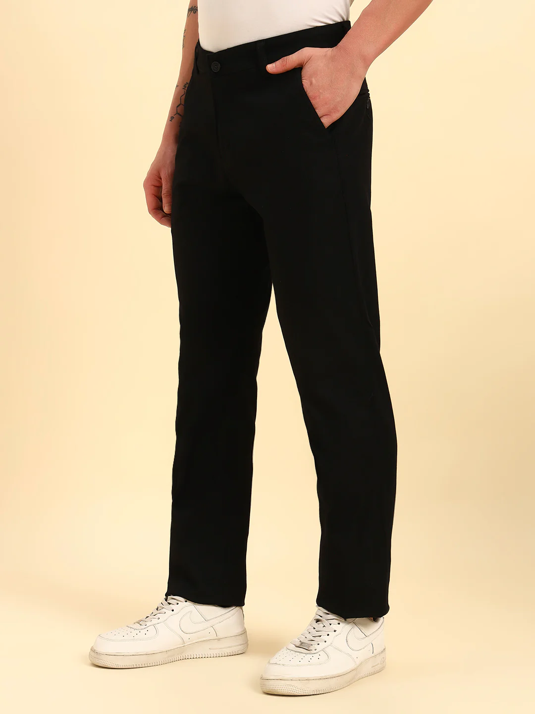 Casual Trouser for Men | Breathable & Soft with Color Fastness Regular Fit Cotton Blend Fabric Solid Pattern Button Closure - Image 4