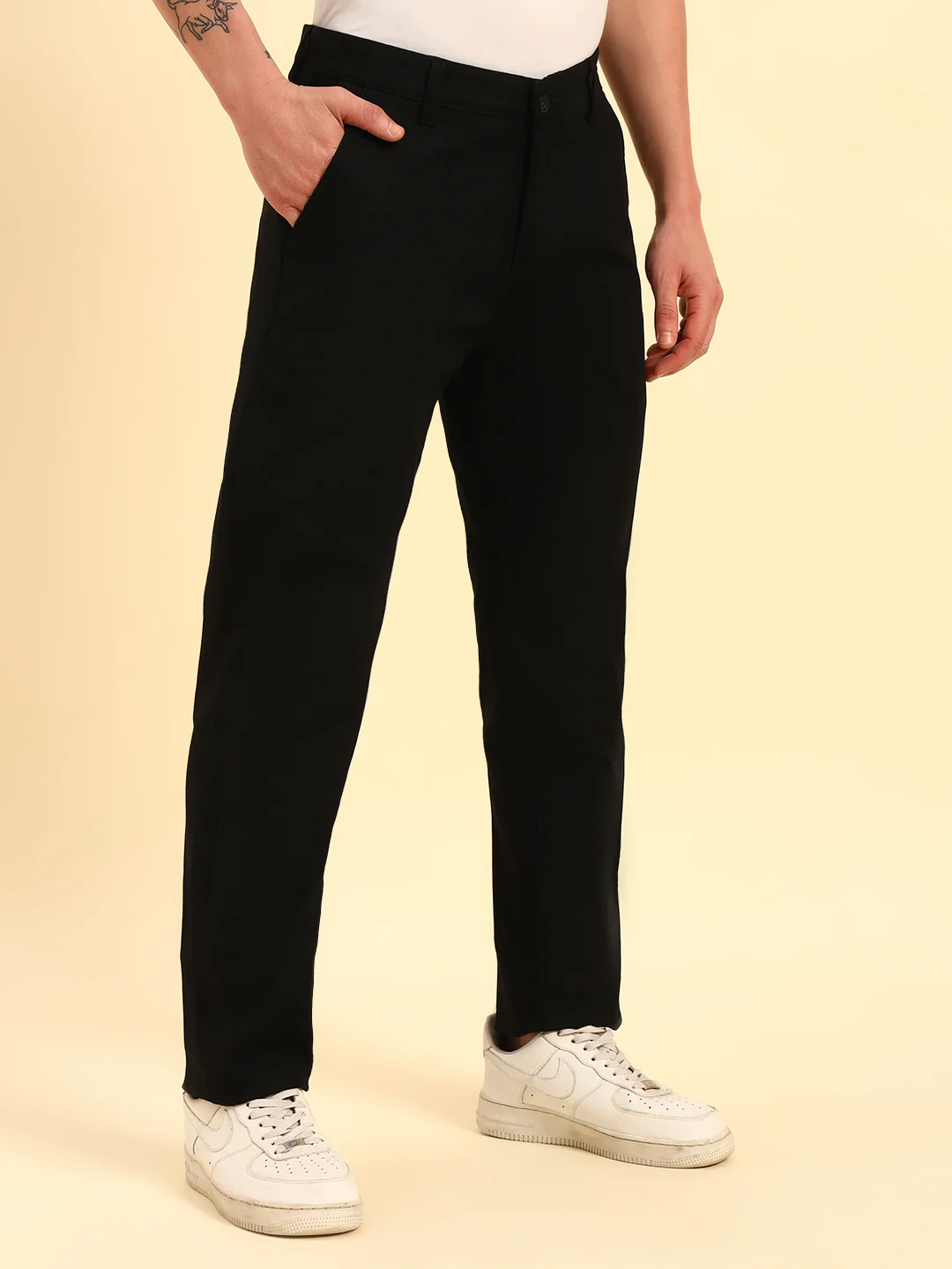 Casual Trouser for Men | Breathable & Soft with Color Fastness Regular Fit Cotton Blend Fabric Solid Pattern Button Closure - Image 5