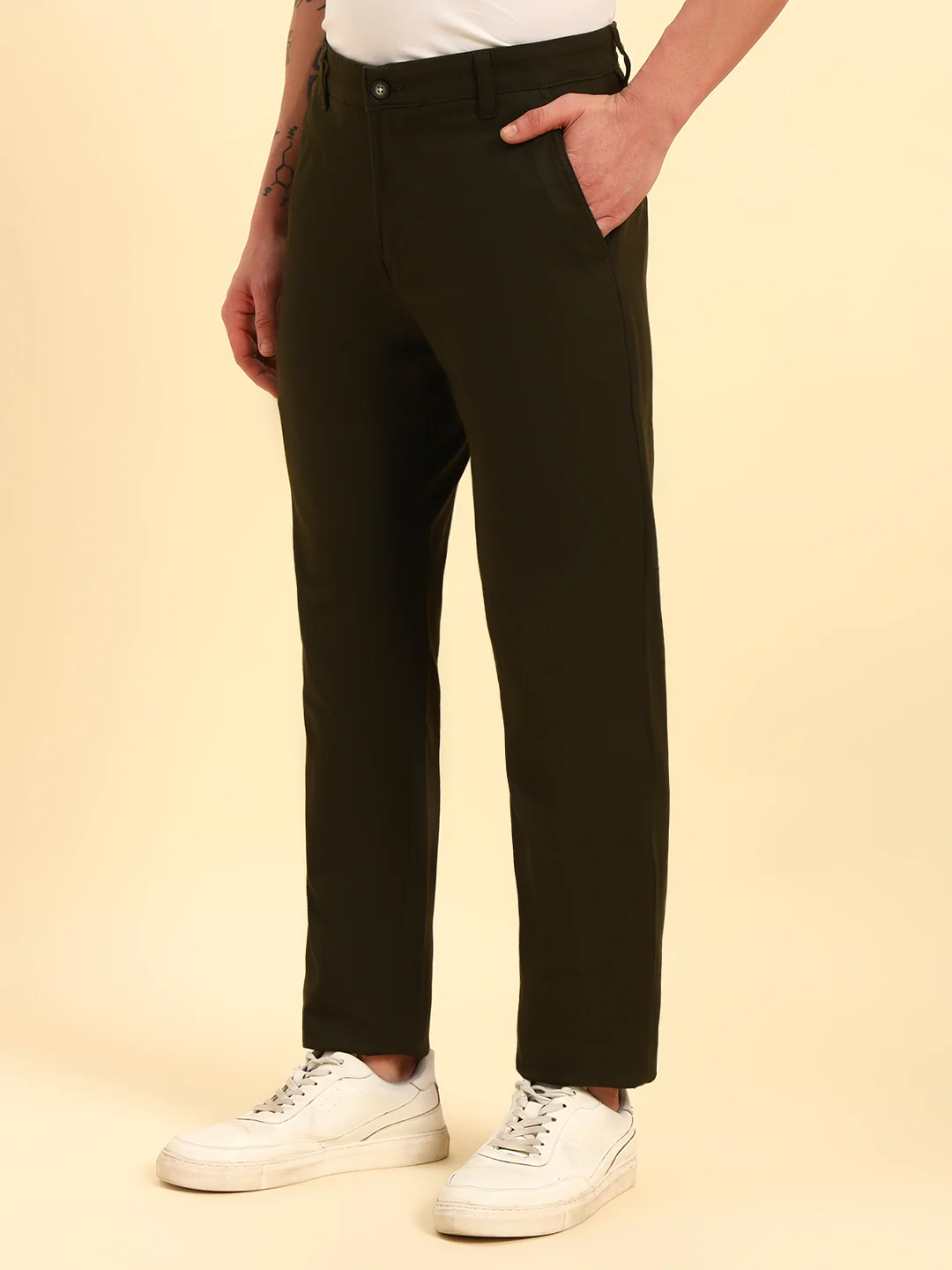 Casual Trouser for Men | Breathable & Soft with Color Fastness Regular Fit Cotton Blend Fabric Solid Pattern Button Closure - Image 2