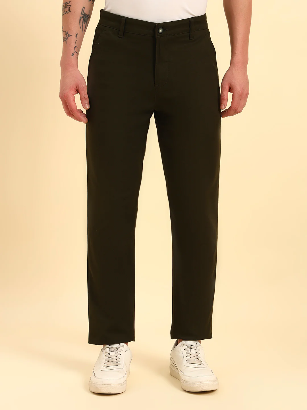 Casual Trouser for Men | Breathable & Soft with Color Fastness Regular Fit Cotton Blend Fabric Solid Pattern Button Closure - Image 4