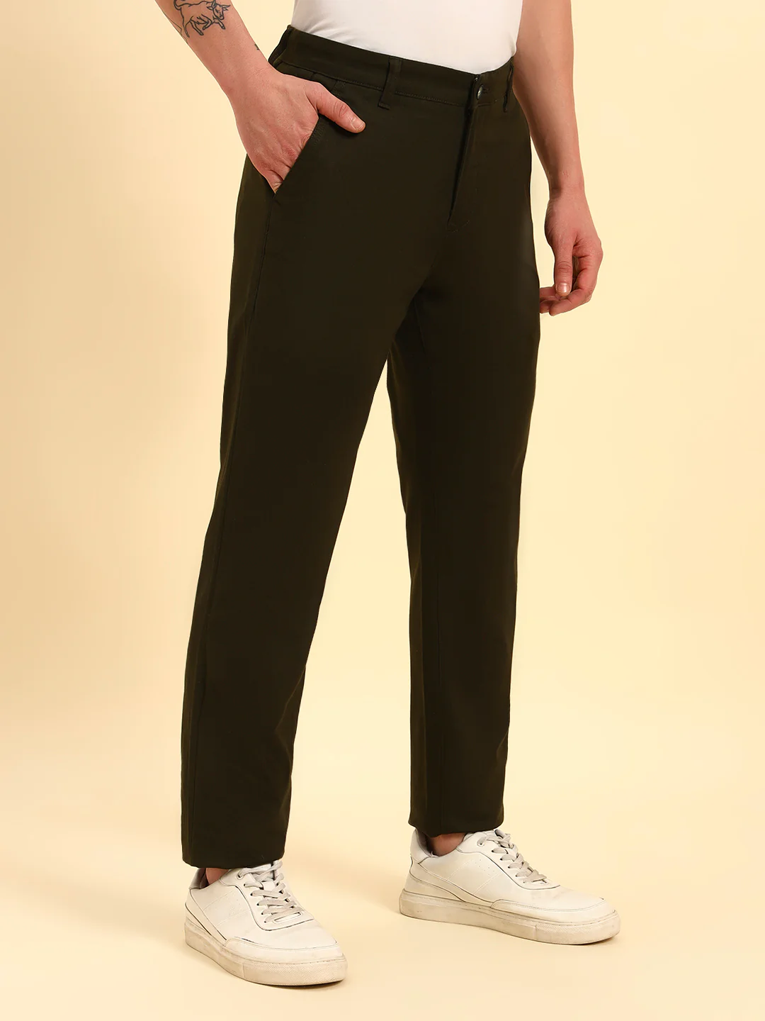 Casual Trouser for Men | Breathable & Soft with Color Fastness Regular Fit Cotton Blend Fabric Solid Pattern Button Closure - Image 5