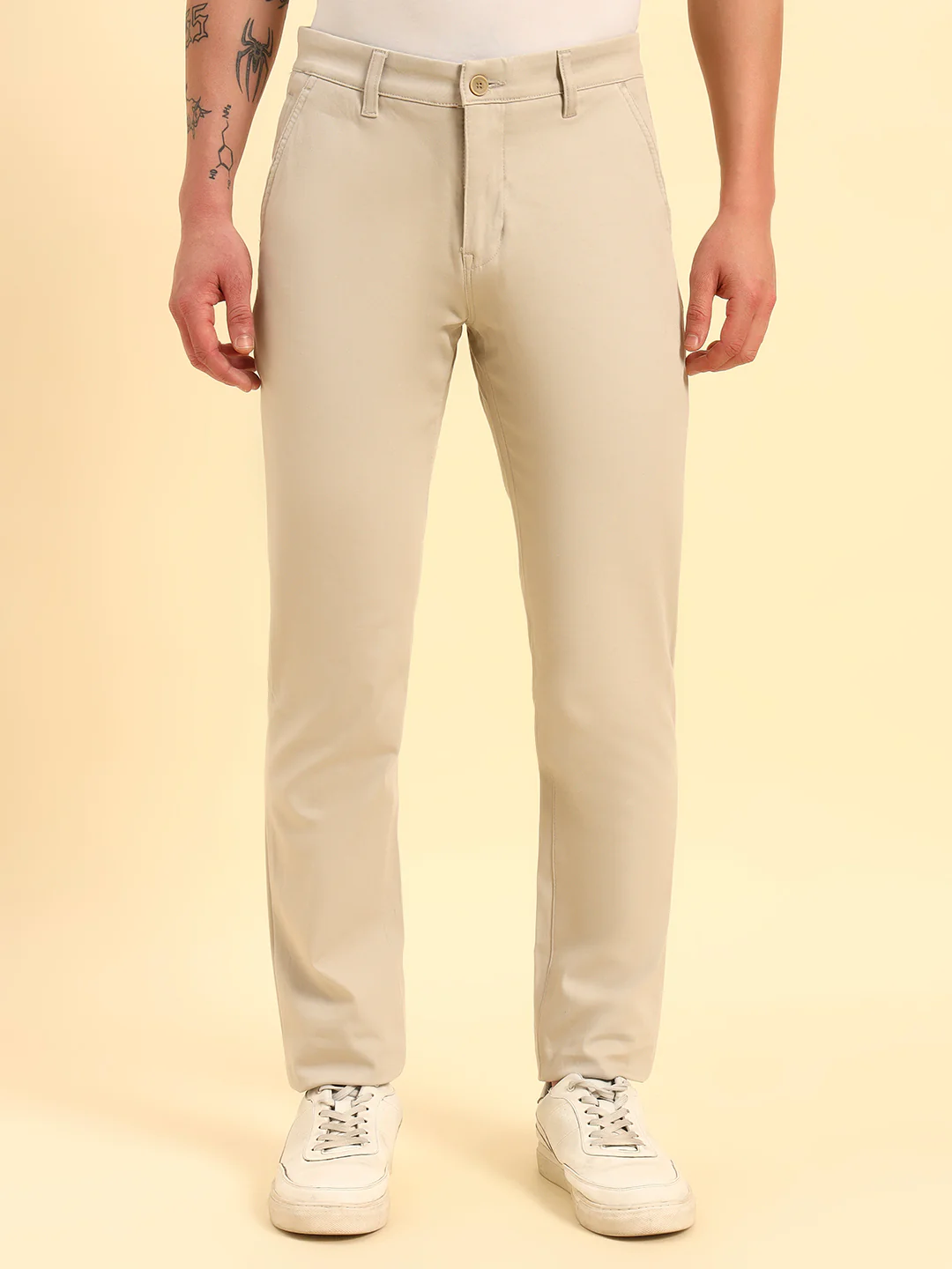 Casual Trouser for Men | Breathable & Soft with Color Fastness Regular Fit Cotton Blend Fabric Solid Pattern Button Closure - Image 3