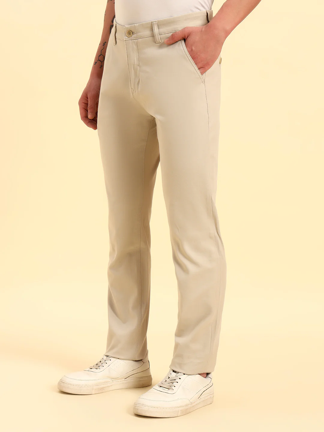 Casual Trouser for Men | Breathable & Soft with Color Fastness Regular Fit Cotton Blend Fabric Solid Pattern Button Closure - Image 4