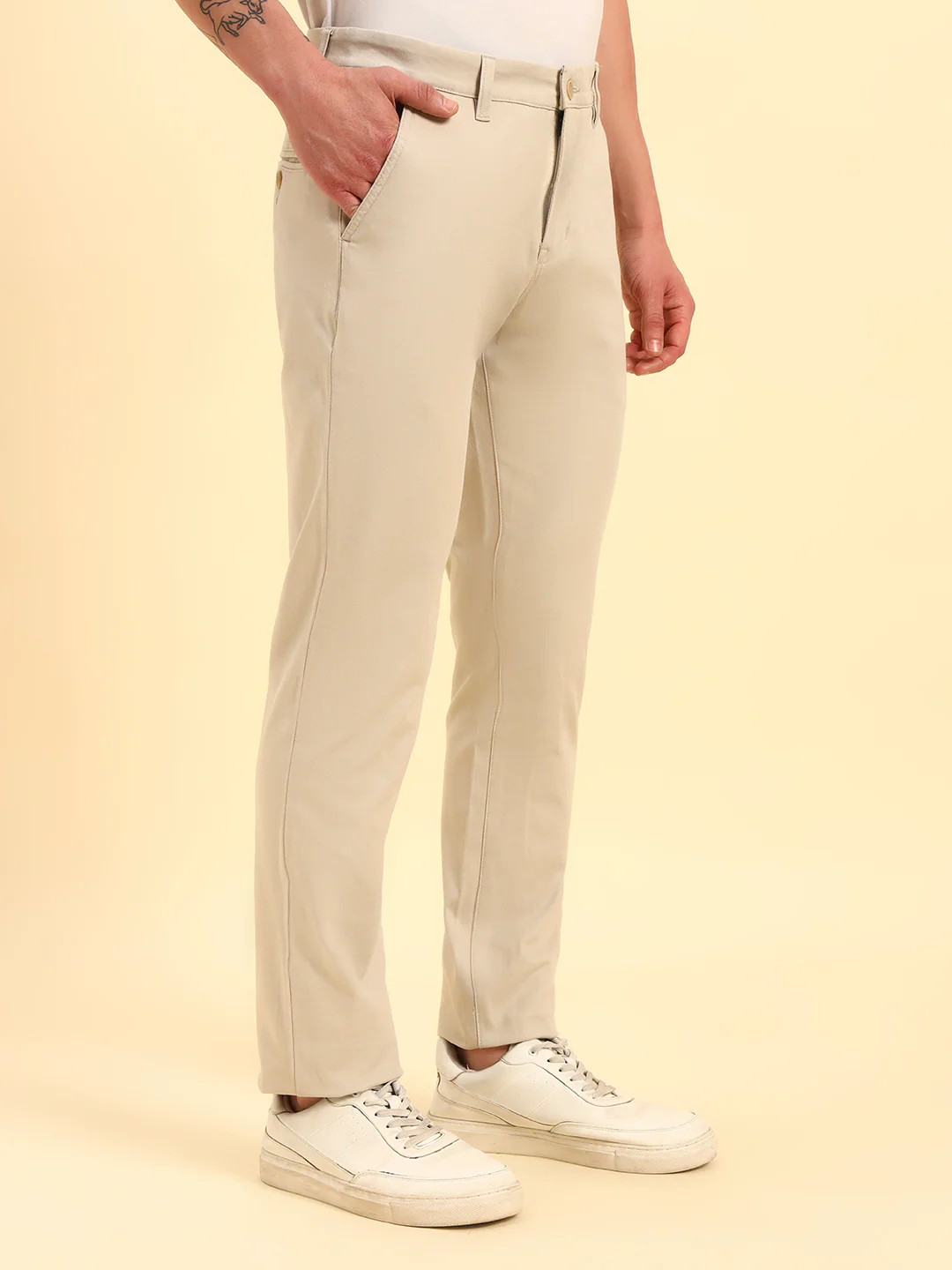 Casual Trouser for Men | Breathable & Soft with Color Fastness Regular Fit Cotton Blend Fabric Solid Pattern Button Closure - Image 5