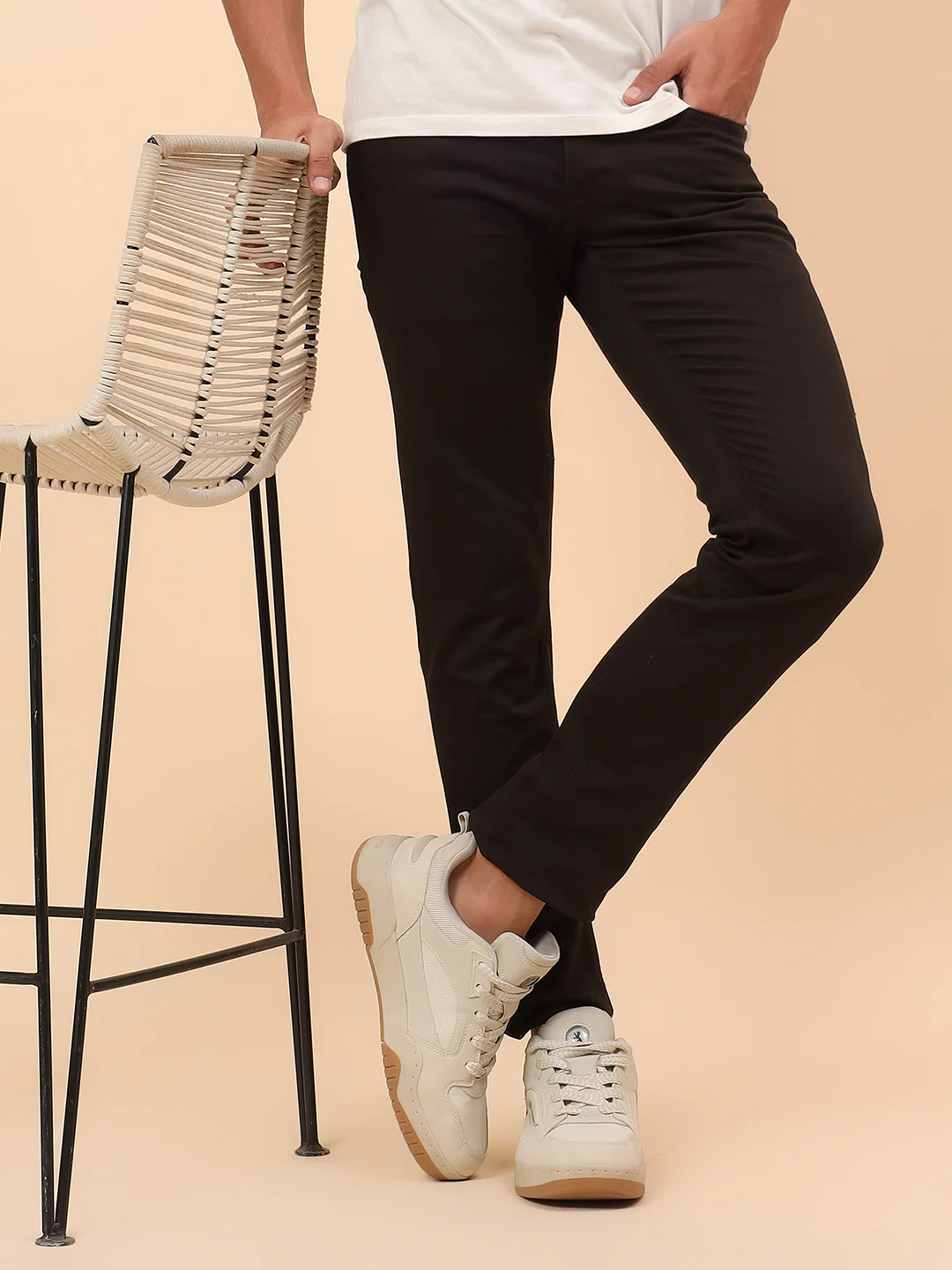 Casual Trousers for Men l Breathable & Soft with Color Fastness Regular Fit Cotton Blend Fabric Self Design Pattern Button Closure - Image 2