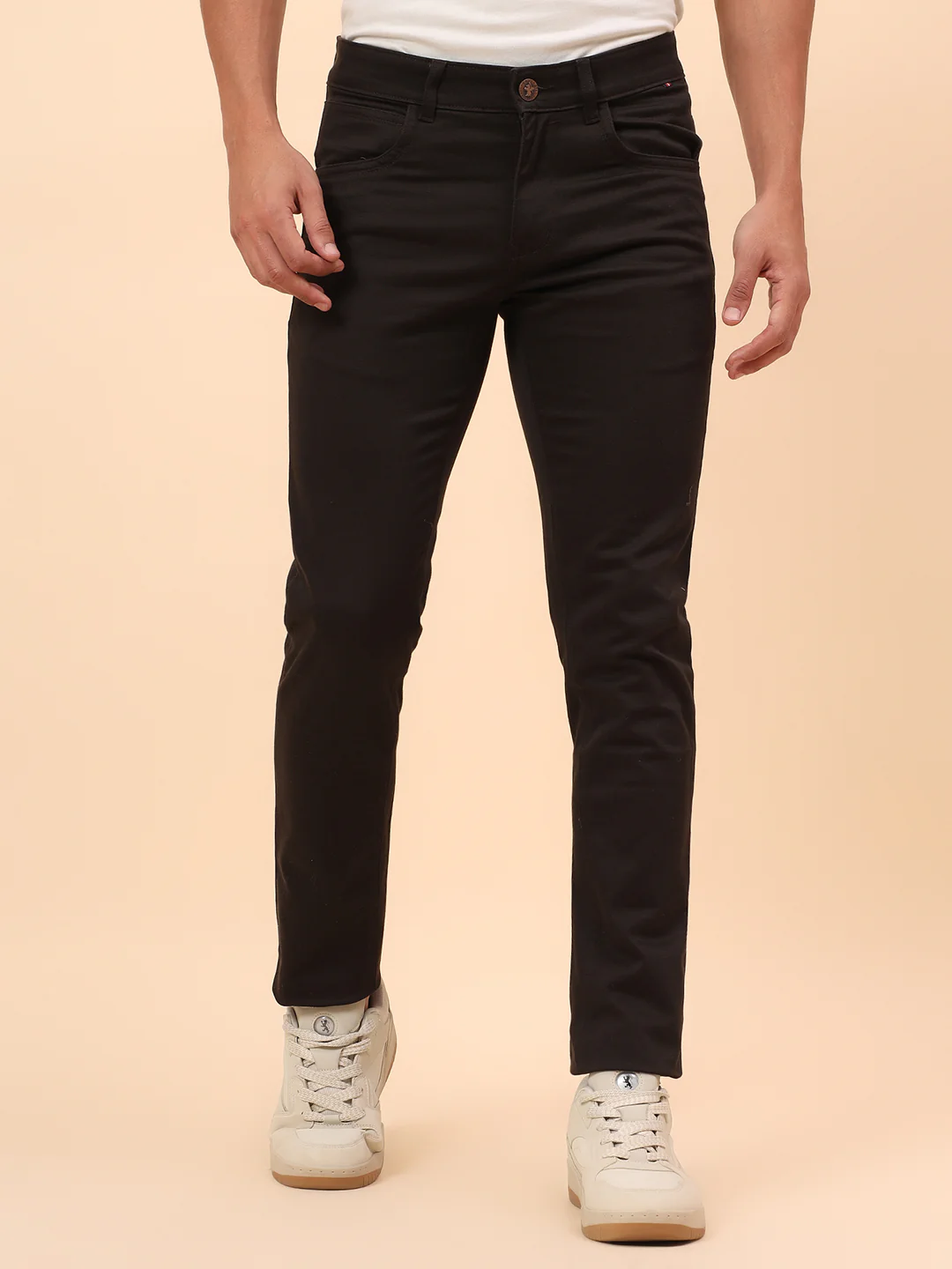 Casual Trousers for Men l Breathable & Soft with Color Fastness Regular Fit Cotton Blend Fabric Self Design Pattern Button Closure - Image 3