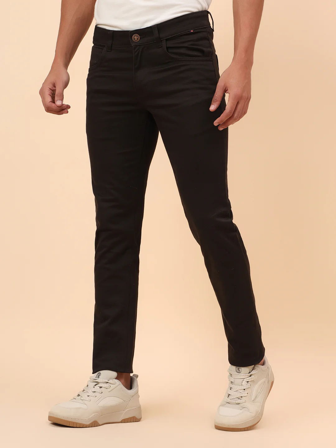 Casual Trousers for Men l Breathable & Soft with Color Fastness Regular Fit Cotton Blend Fabric Self Design Pattern Button Closure - Image 4