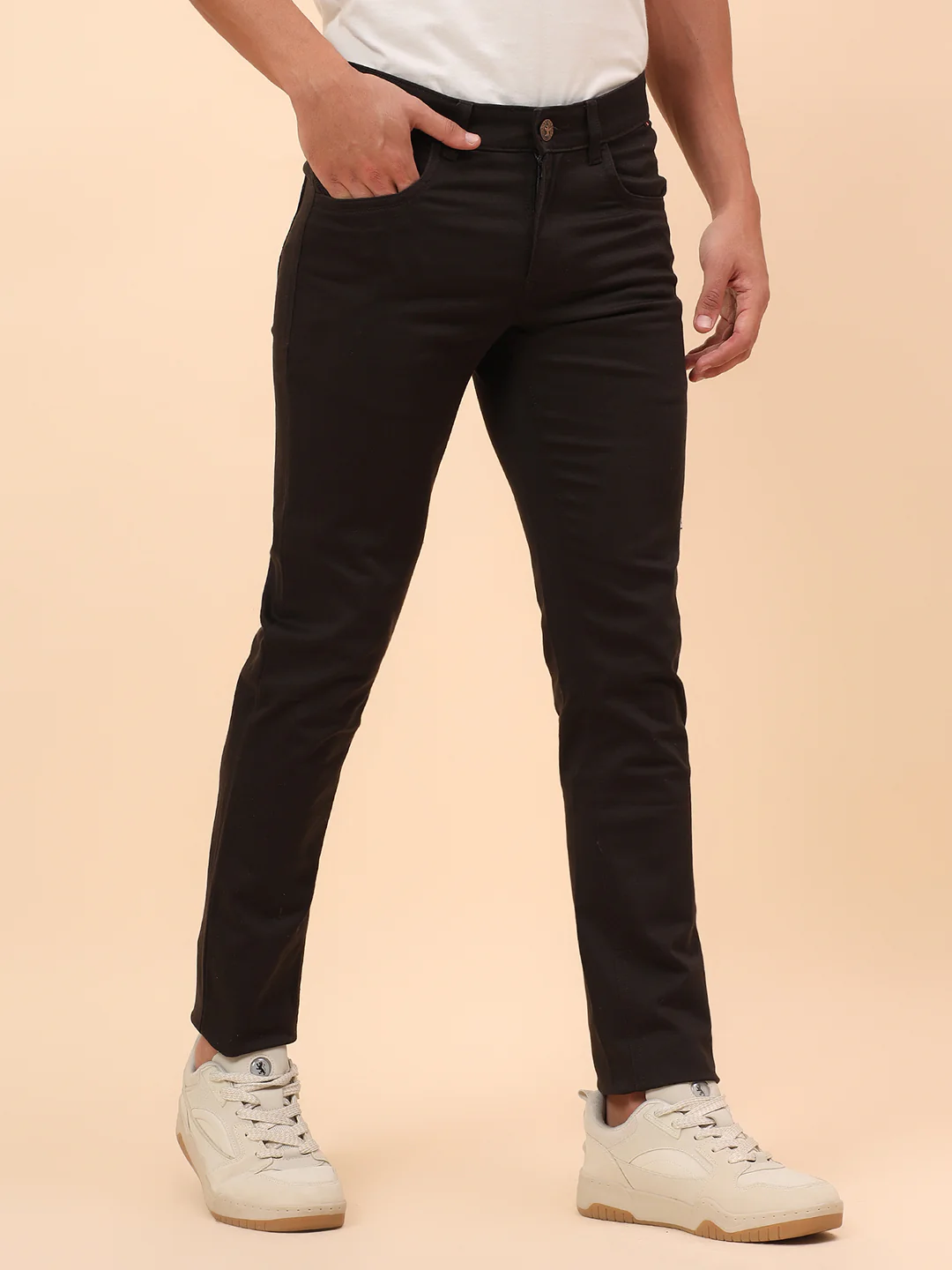 Casual Trousers for Men l Breathable & Soft with Color Fastness Regular Fit Cotton Blend Fabric Self Design Pattern Button Closure - Image 6