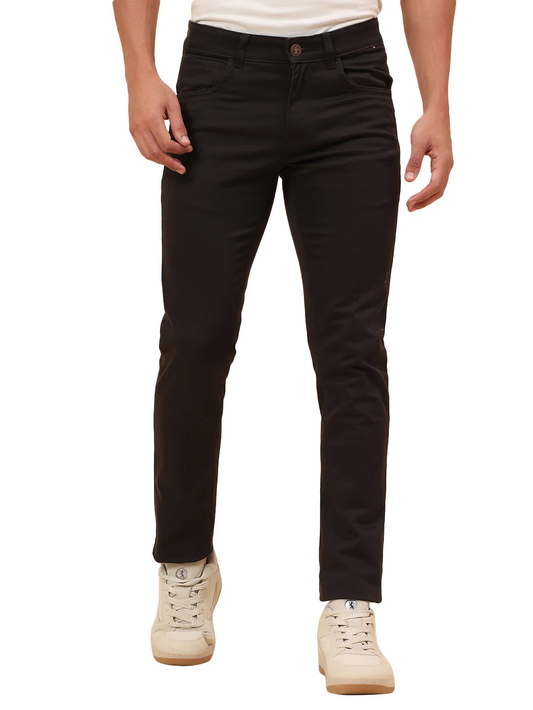 Casual Trousers for Men l Breathable & Soft with Color Fastness Regular Fit Cotton Blend Fabric Self Design Pattern Button Closure - Image 9