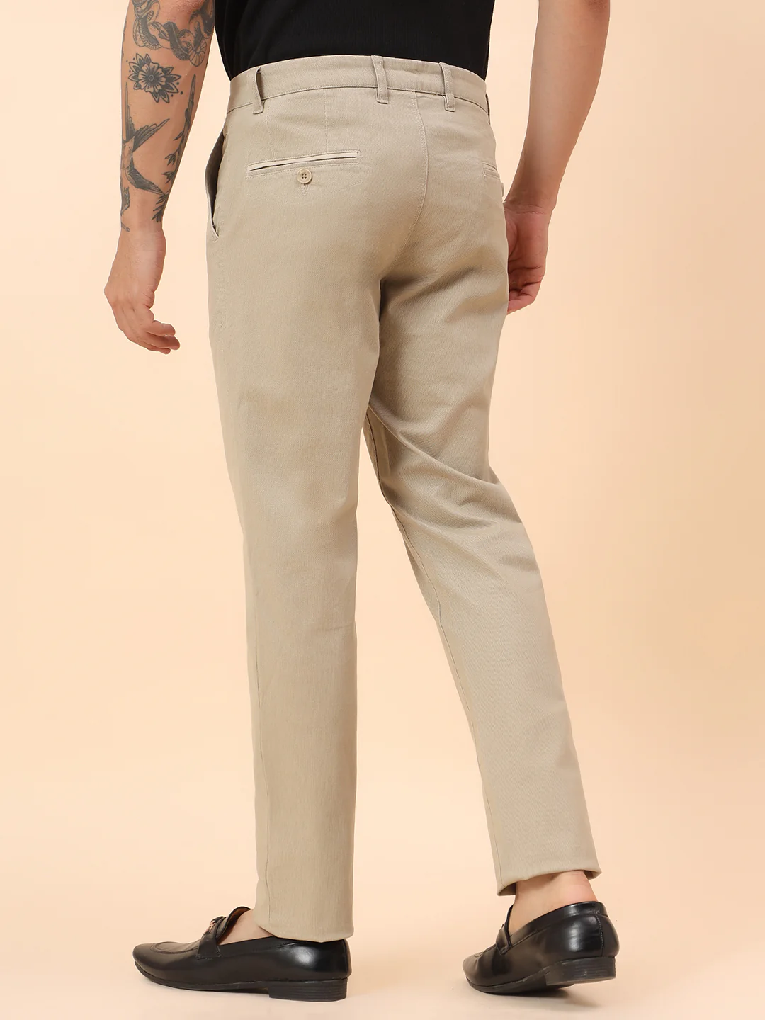 Casual Trousers for Men l Breathable & Soft with Color Fastness Regular Fit Cotton Blend Fabric Self Design Pattern Button Closure - Image 6