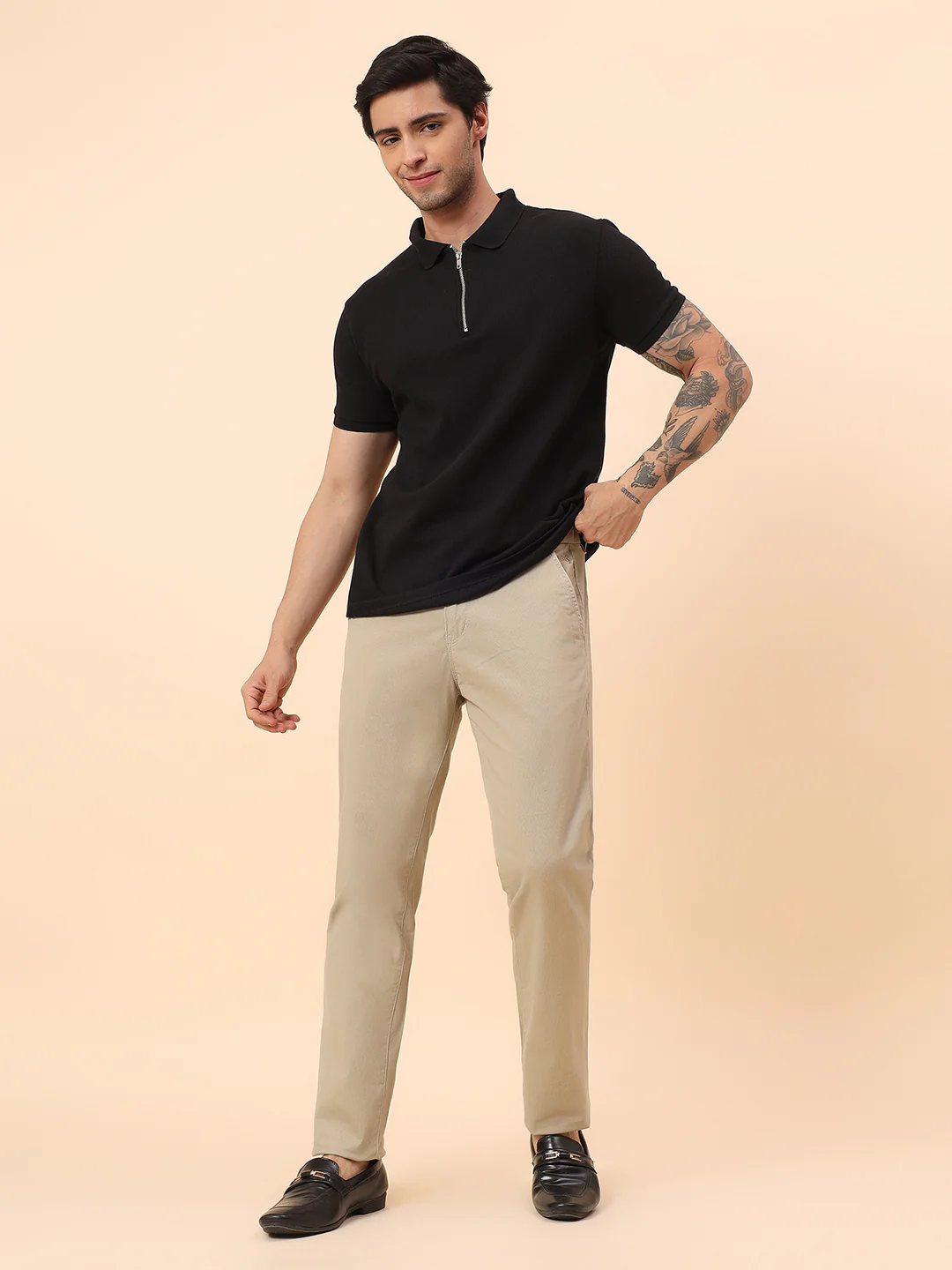 Casual Trousers for Men l Breathable & Soft with Color Fastness Regular Fit Cotton Blend Fabric Self Design Pattern Button Closure - Image 8