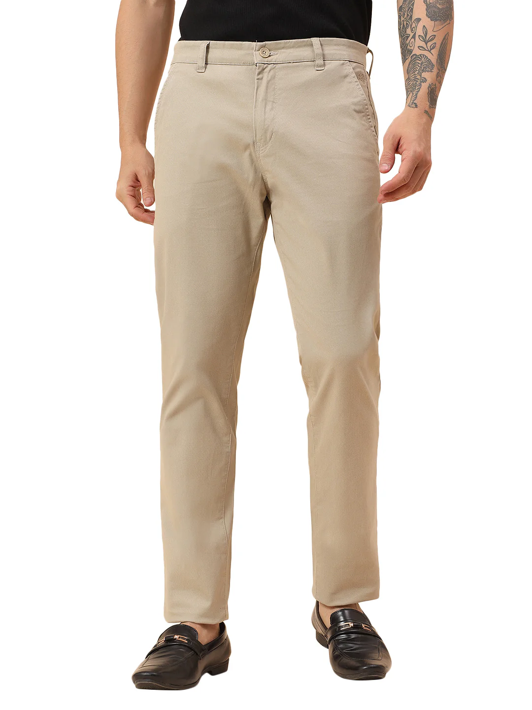 Casual Trousers for Men l Breathable & Soft with Color Fastness Regular Fit Cotton Blend Fabric Self Design Pattern Button Closure - Image 9