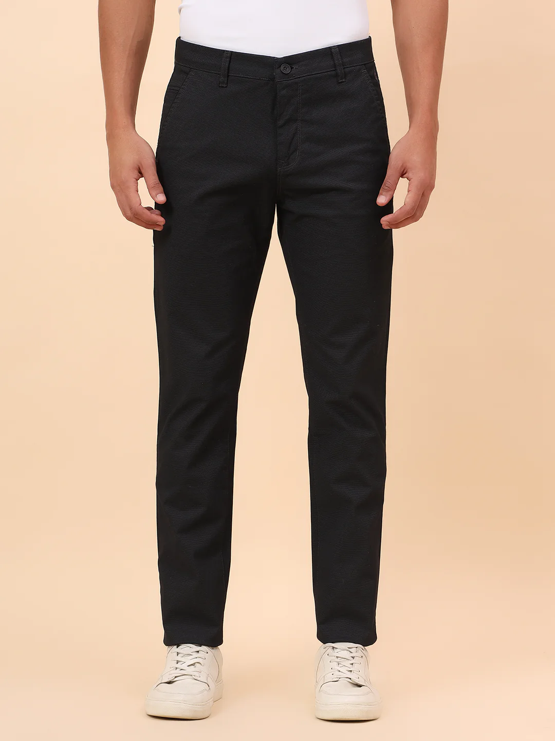 Casual Trousers for Men l Breathable & Soft with Color Fastness Regular Fit Cotton Blend Fabric Self Design Pattern Button Closure - Image 3