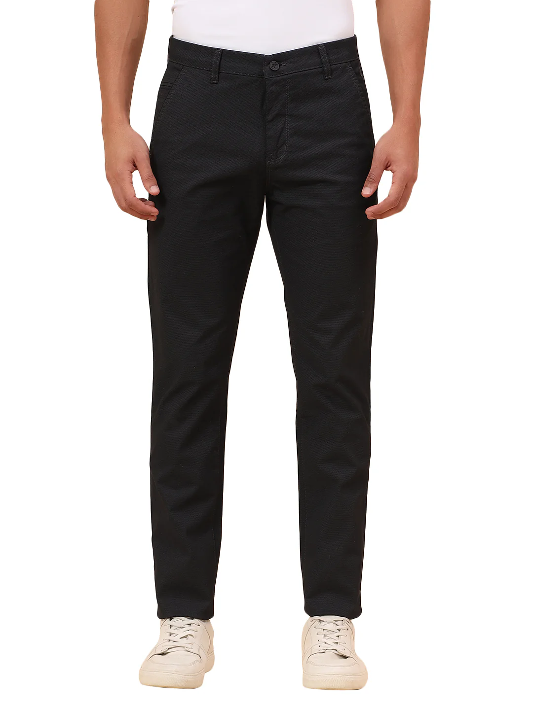 Casual Trousers for Men l Breathable & Soft with Color Fastness Regular Fit Cotton Blend Fabric Self Design Pattern Button Closure - Image 9