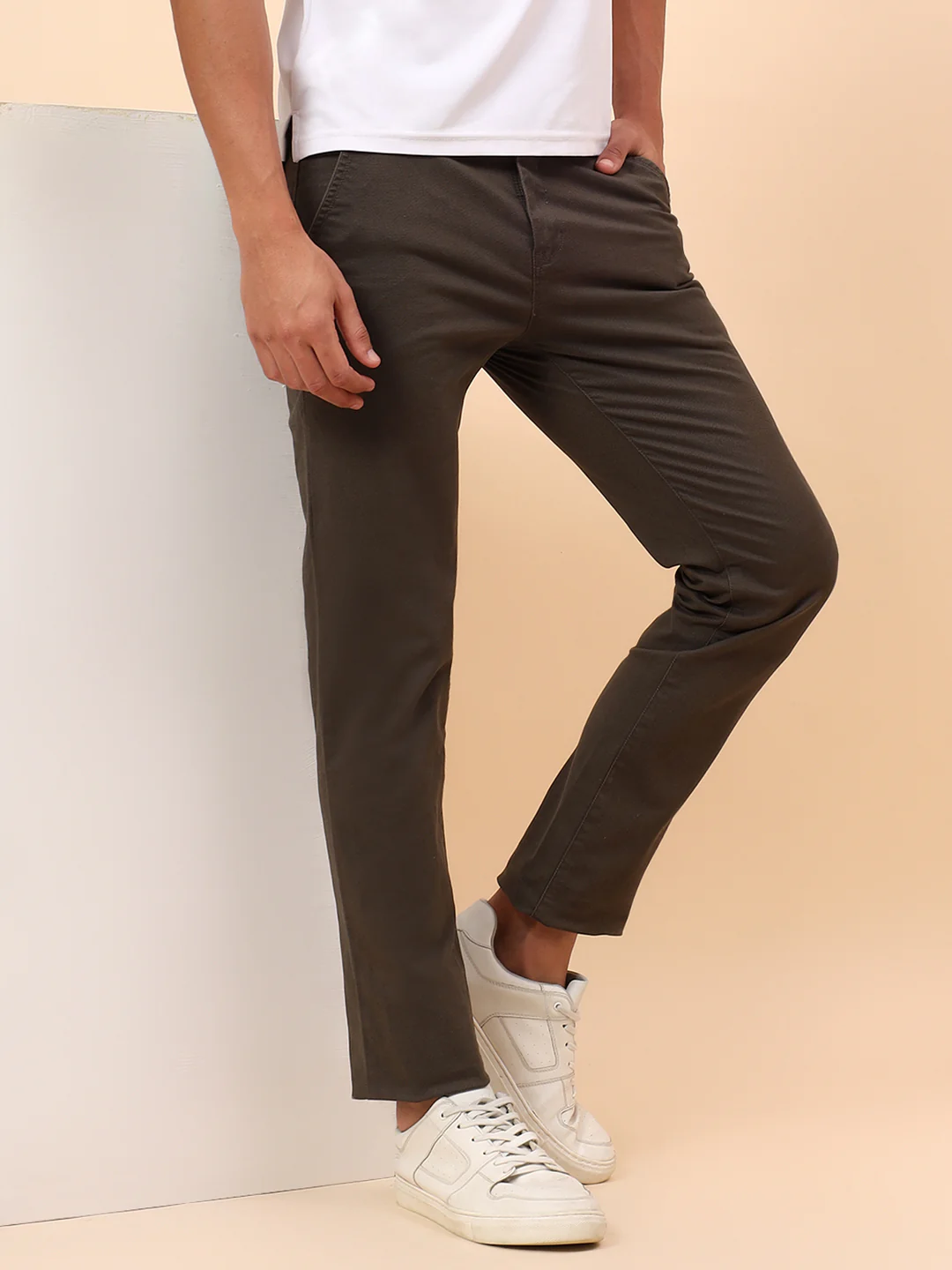 Casual Trousers for Men l Breathable & Soft with Color Fastness Regular Fit Cotton Blend Fabric Self Design Pattern Button Closure - Image 2