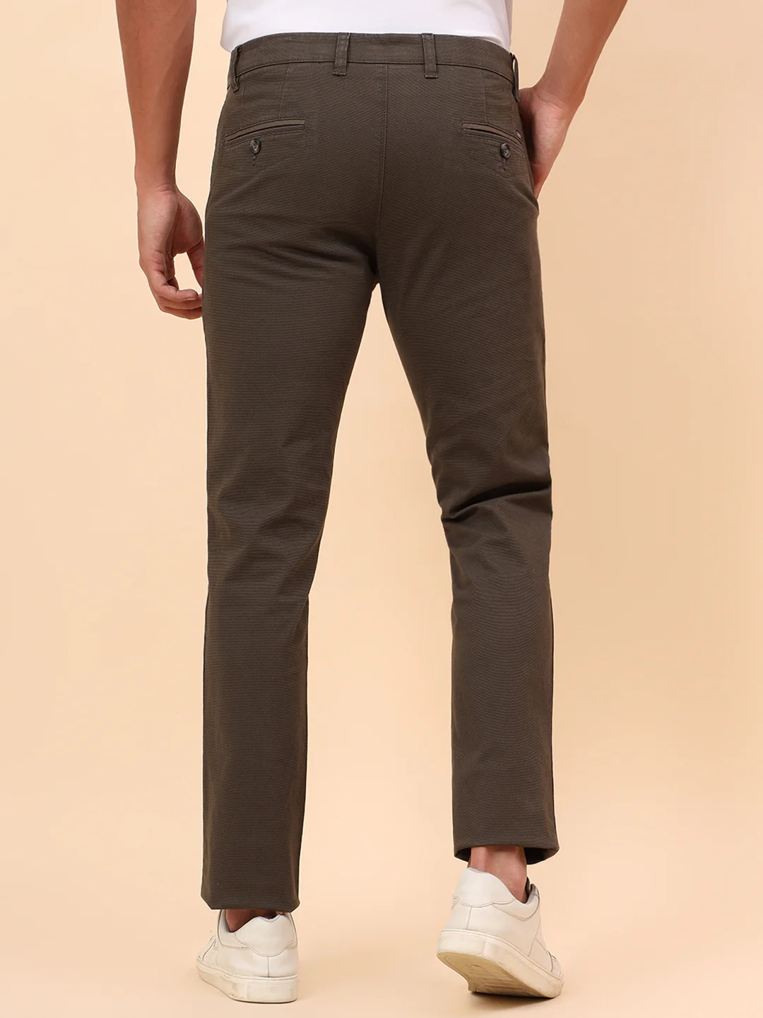 Casual Trousers for Men l Breathable & Soft with Color Fastness Regular Fit Cotton Blend Fabric Self Design Pattern Button Closure - Image 6