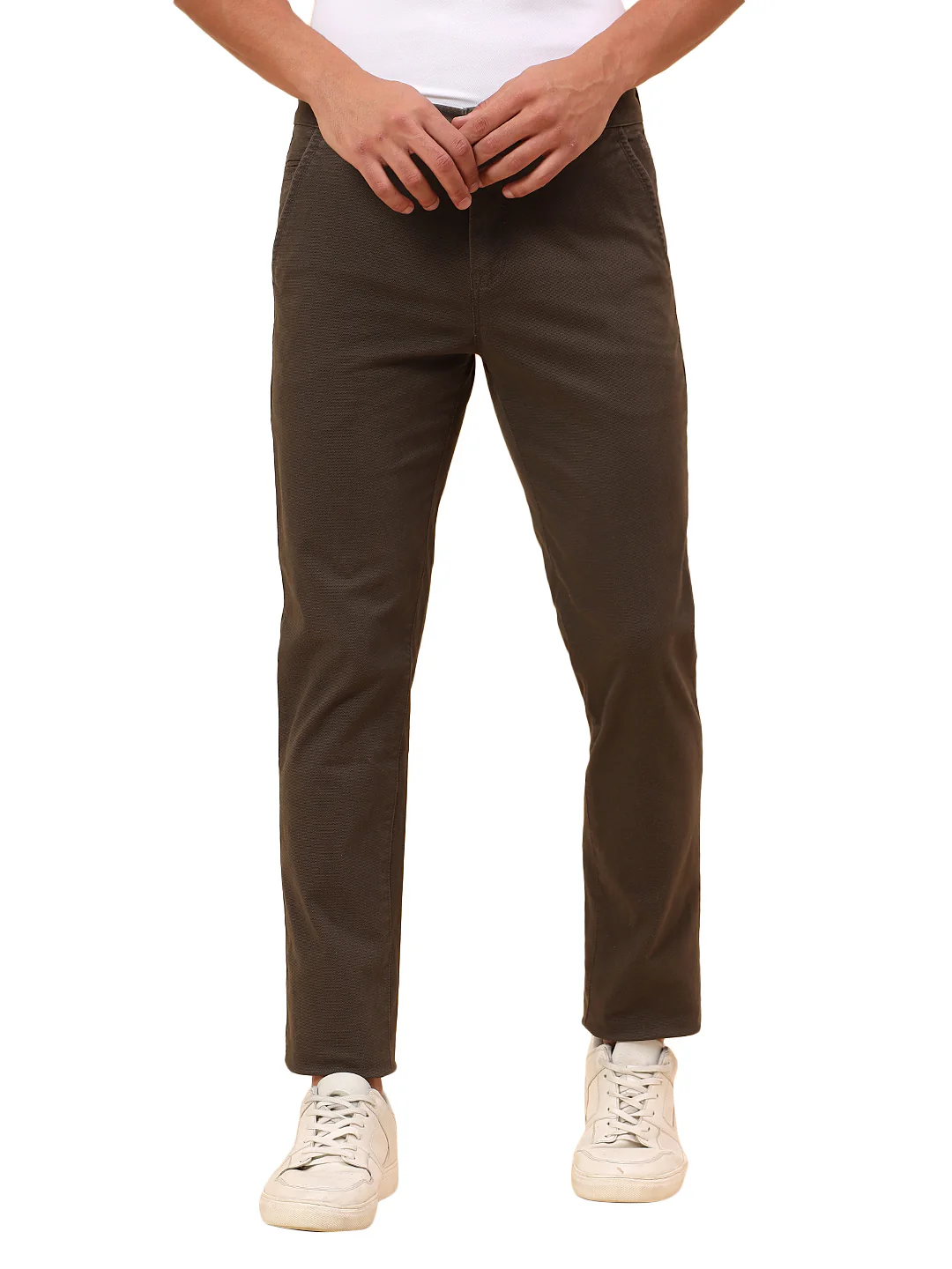 Casual Trousers for Men l Breathable & Soft with Color Fastness Regular Fit Cotton Blend Fabric Self Design Pattern Button Closure - Image 9