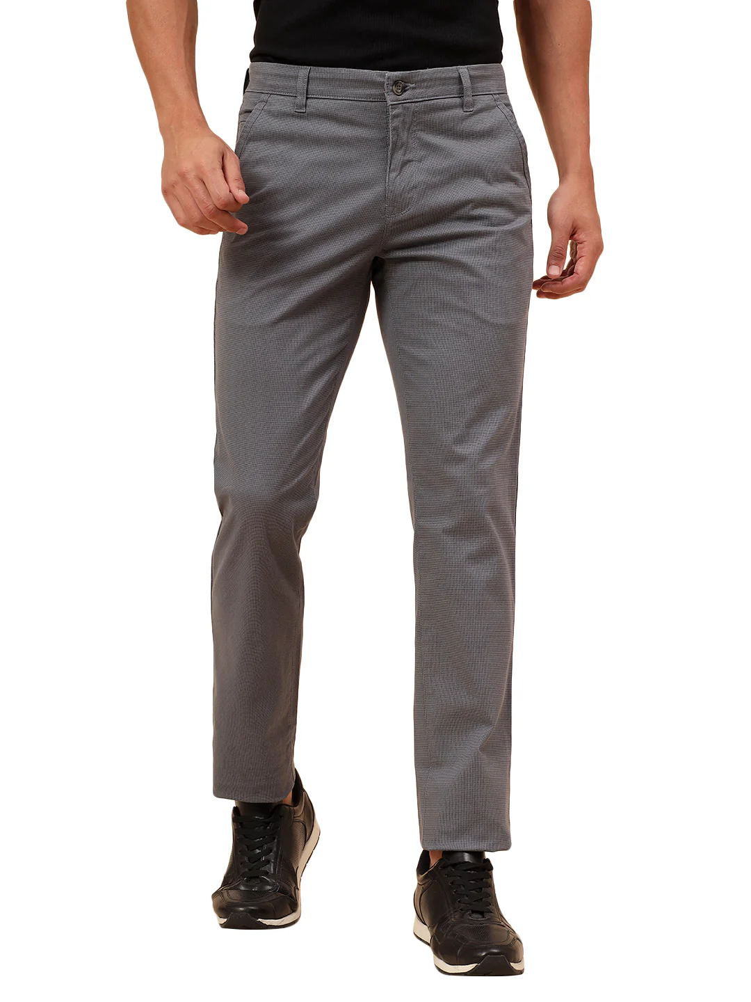 Casual Trousers for Men l Breathable & Soft with Color Fastness Regular Fit Cotton Blend Fabric Self Design Pattern Button Closure - Image 9