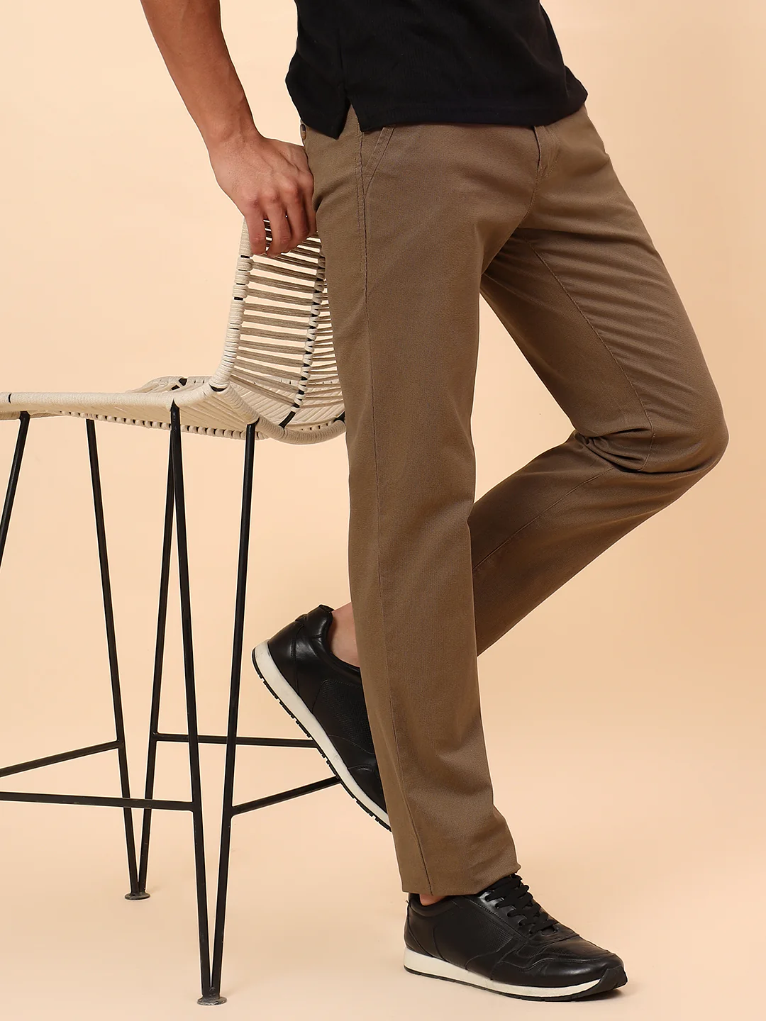 Casual Trousers for Men l Breathable & Soft with Color Fastness Regular Fit Cotton Blend Fabric Self Design Pattern Button Closure - Image 2